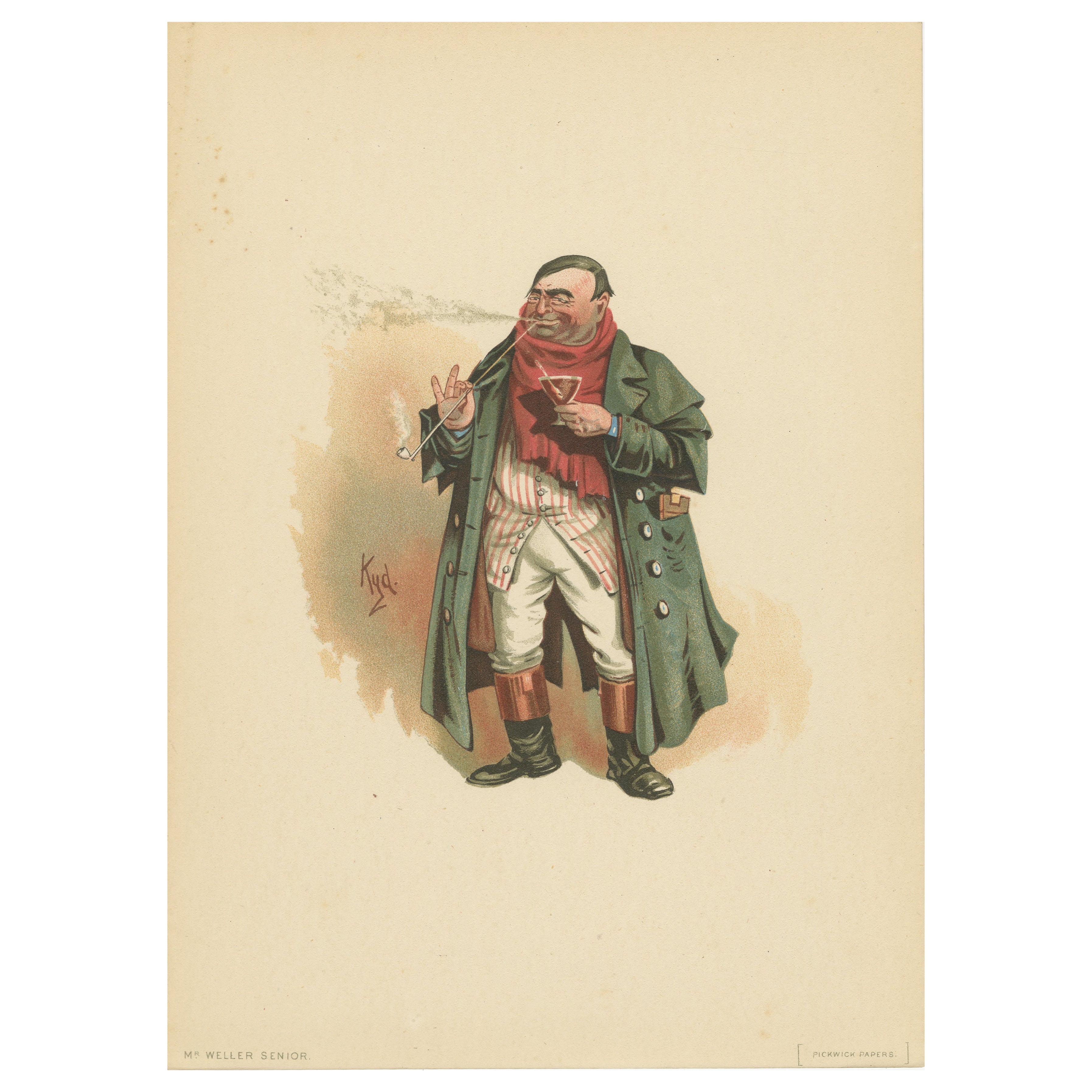 Sr. Weller Senior de Pickwick Papers - Litografía victoriana de Kyd, c.1889