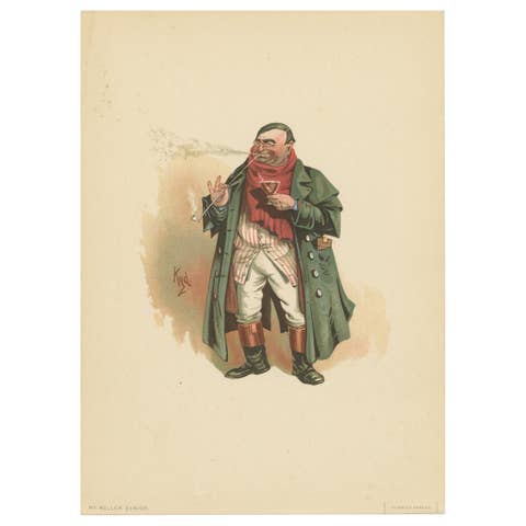 Mr. Weller Senior from Pickwick Papers – Victorian Lithograph by Kyd, c.1889