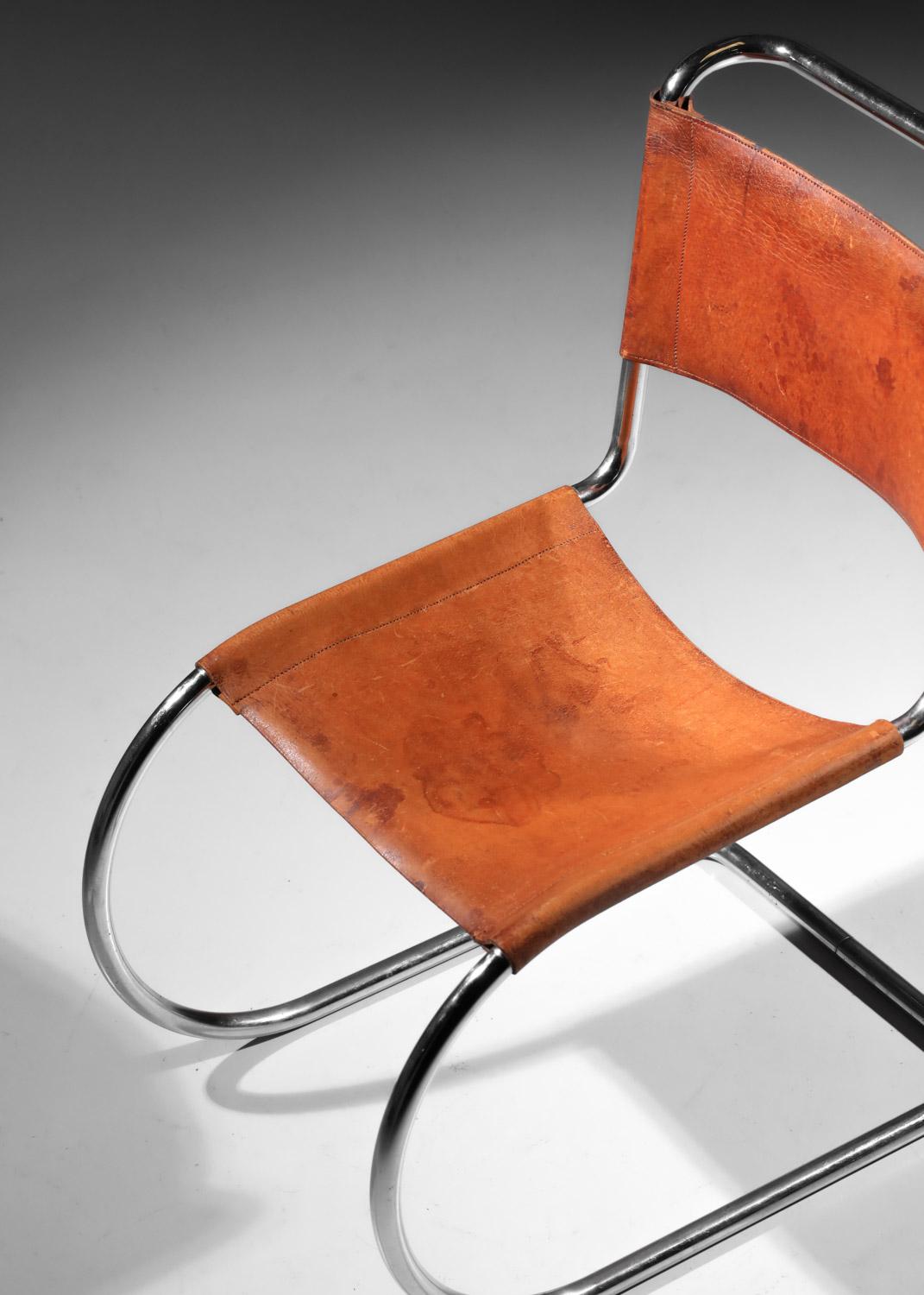 MR10 Stuhl von Mies van der Rohe, Erstausgabe von Thonet, in Leder und verchromt im Angebot 3