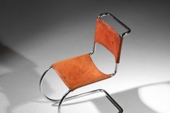 MR10 chair by Mies van der Rohe, first edition by Thonet, in leather and chromed