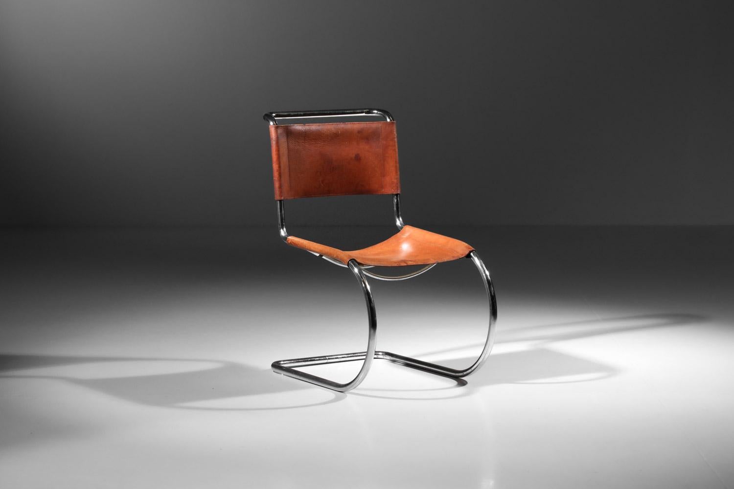 MR10 Stuhl von Mies van der Rohe, Erstausgabe von Thonet, in Leder und verchromt (Moderne der Mitte des Jahrhunderts) im Angebot