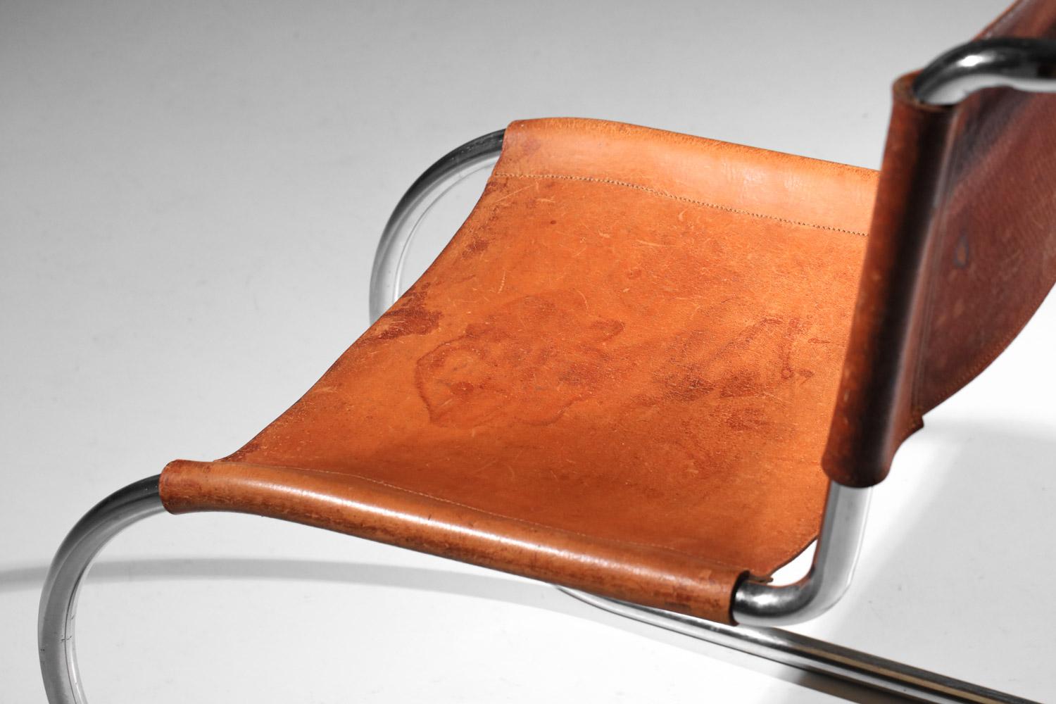 MR10 Stuhl von Mies van der Rohe, Erstausgabe von Thonet, in Leder und verchromt (Mitte des 20. Jahrhunderts) im Angebot