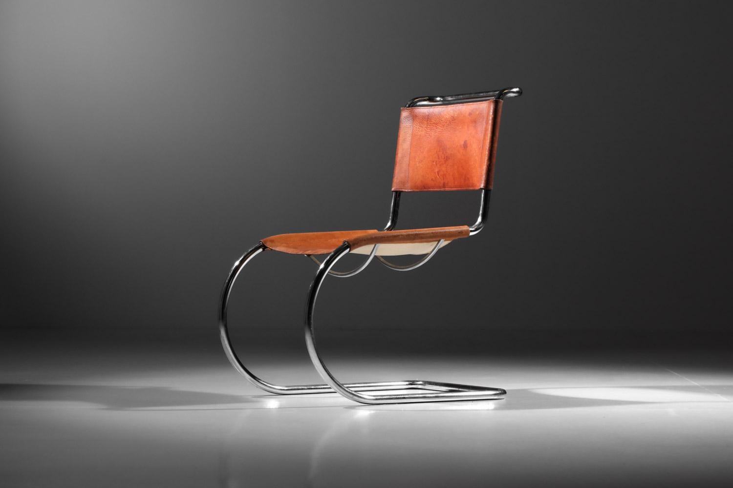 MR10 Stuhl von Mies van der Rohe, Erstausgabe von Thonet, in Leder und verchromt im Angebot 1
