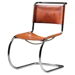 MR10 chair by Mies van der Rohe, first edition by Thonet, in leather and chromed