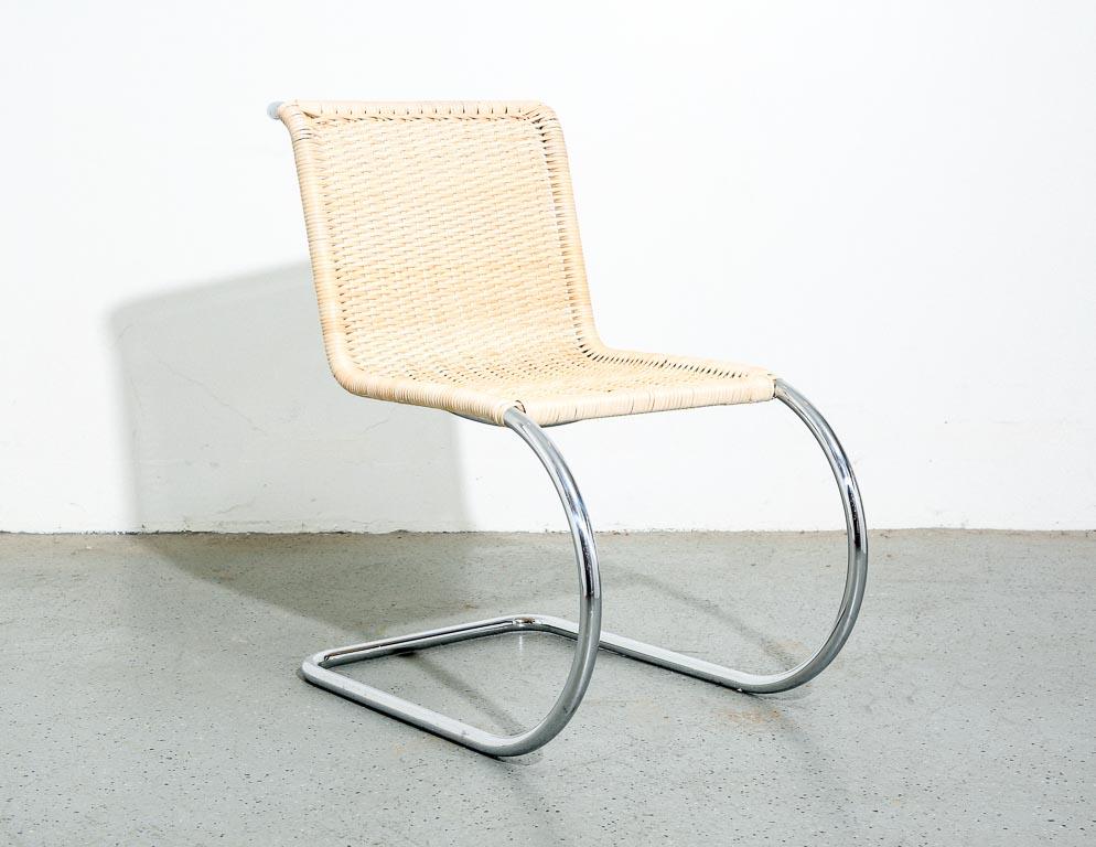 Vintage MR10 side chair designed by Ludwig Mies van der Rohe. Newly recaned in reed and rattan.