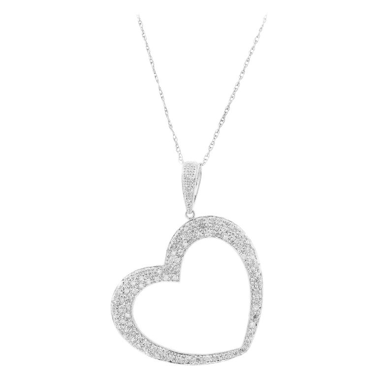 MRB .65 Carat Diamond White Gold Open Heart Pendant Necklace For Sale