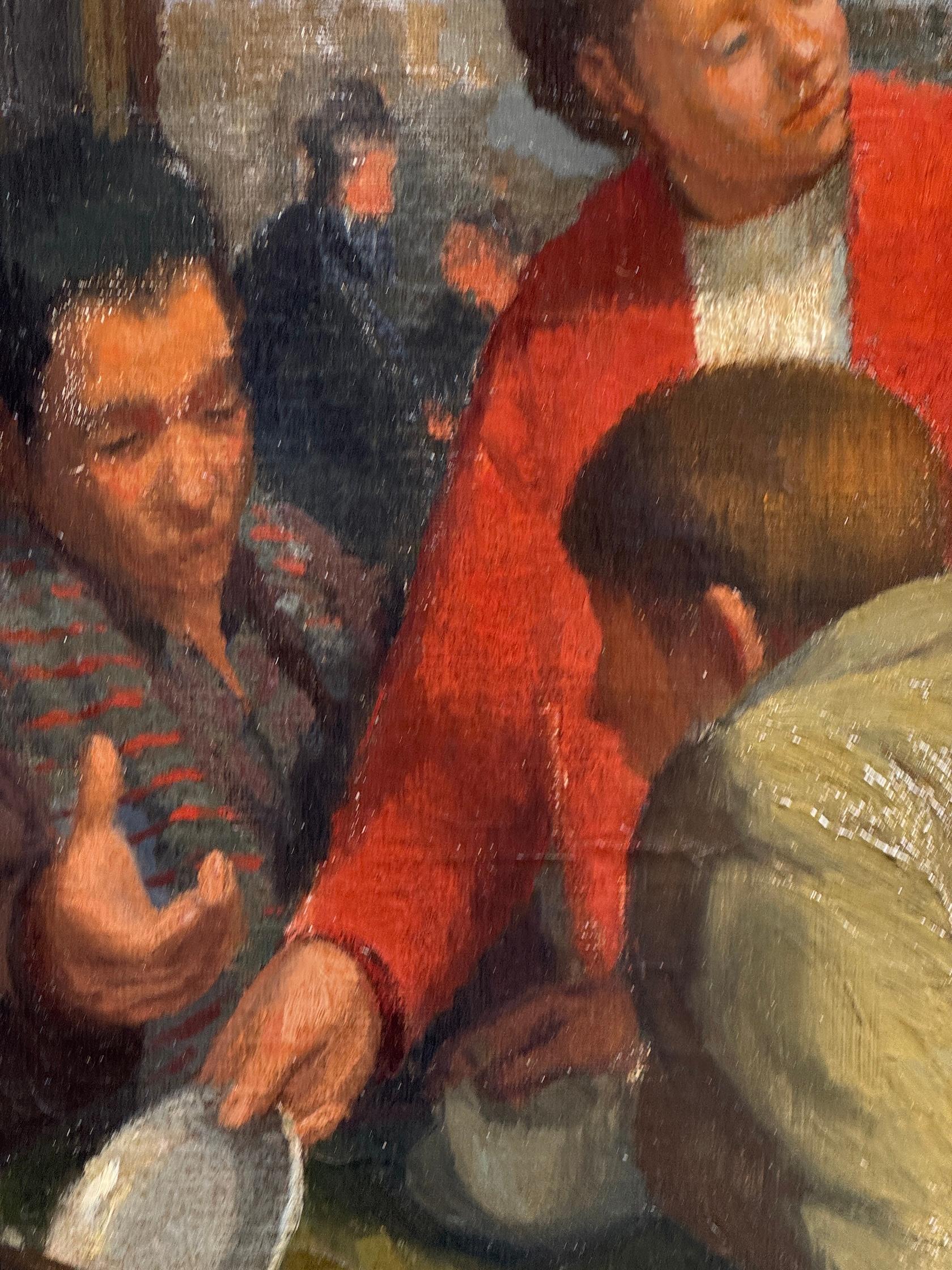 Englisches Öl aus der Mitte des Jahrhunderts mit dem Interieur eines Cafés oder Pubs,  sitzende und trinkende Menschen im Angebot 6