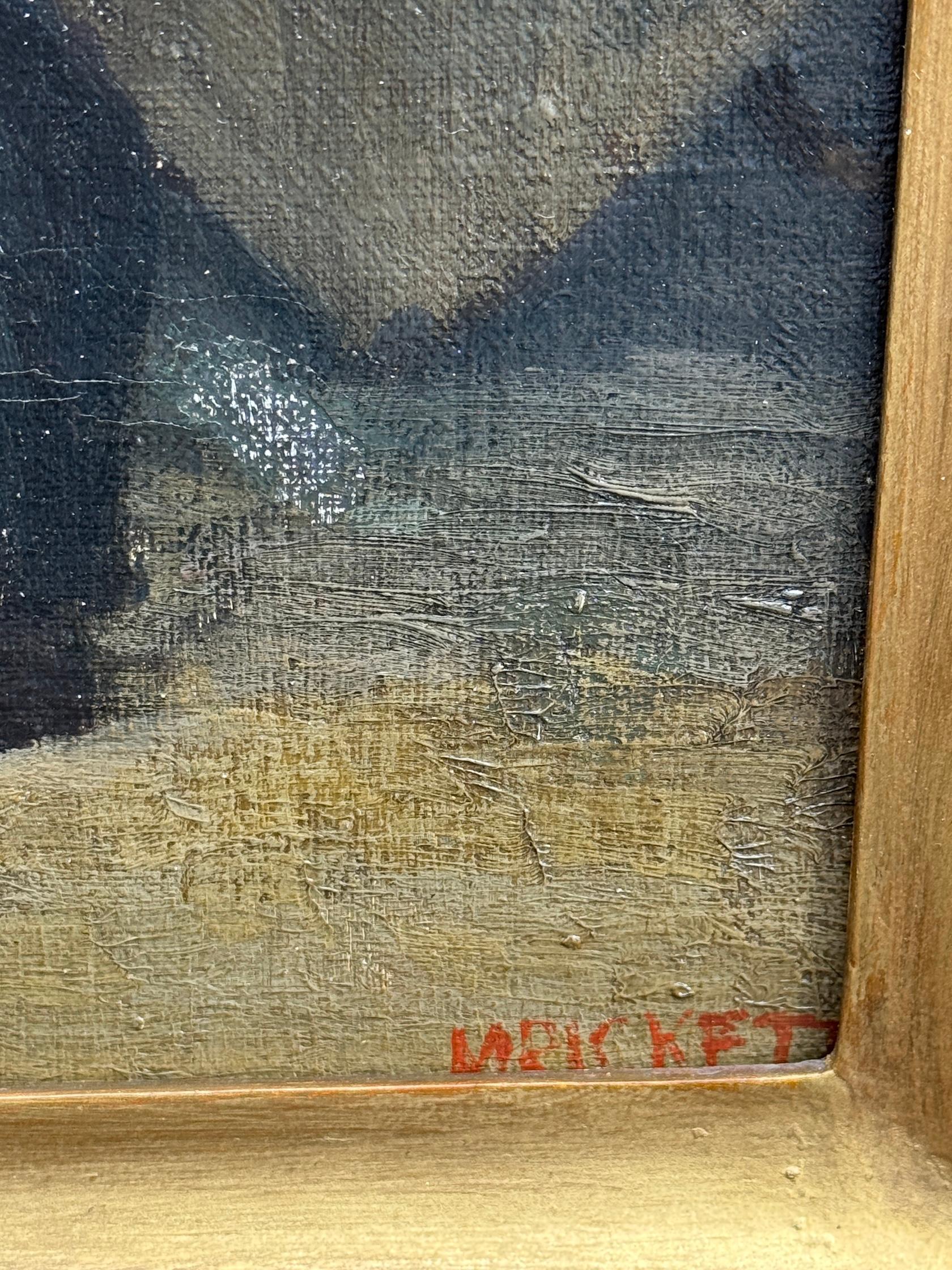 Englisches Öl aus der Mitte des Jahrhunderts mit dem Interieur eines Cafés oder Pubs,  sitzende und trinkende Menschen (Realismus), Painting, von M.Ricket