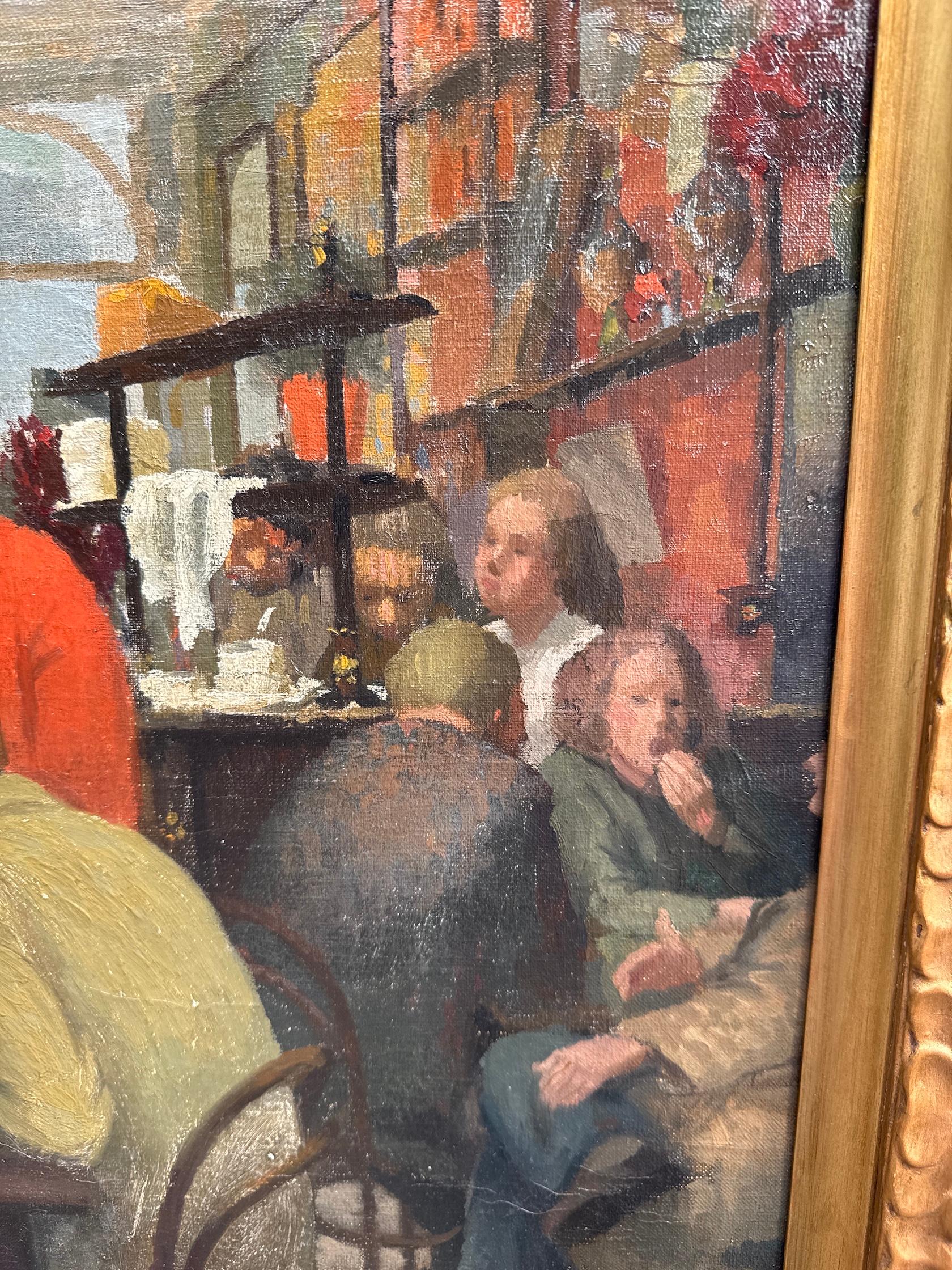 Englisches Öl aus der Mitte des Jahrhunderts mit dem Interieur eines Cafés oder Pubs,  sitzende und trinkende Menschen im Angebot 2