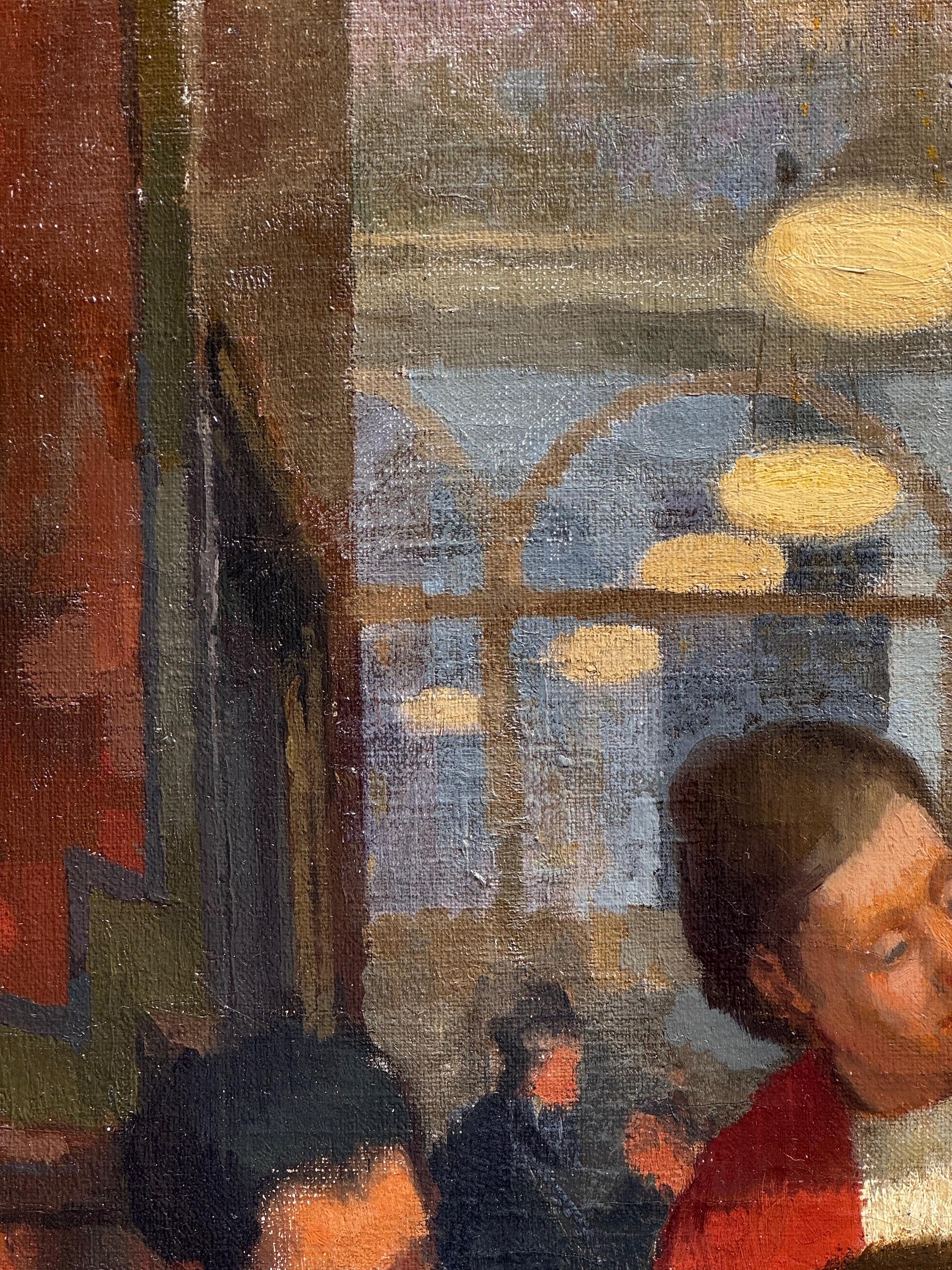 Englisches Öl aus der Mitte des Jahrhunderts mit dem Interieur eines Cafés oder Pubs,  sitzende und trinkende Menschen im Angebot 3