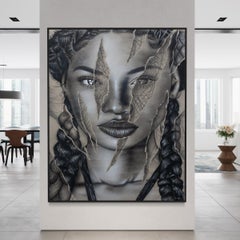 Queen of Resilience: Monochromatic Street Art on Canvas, 2025