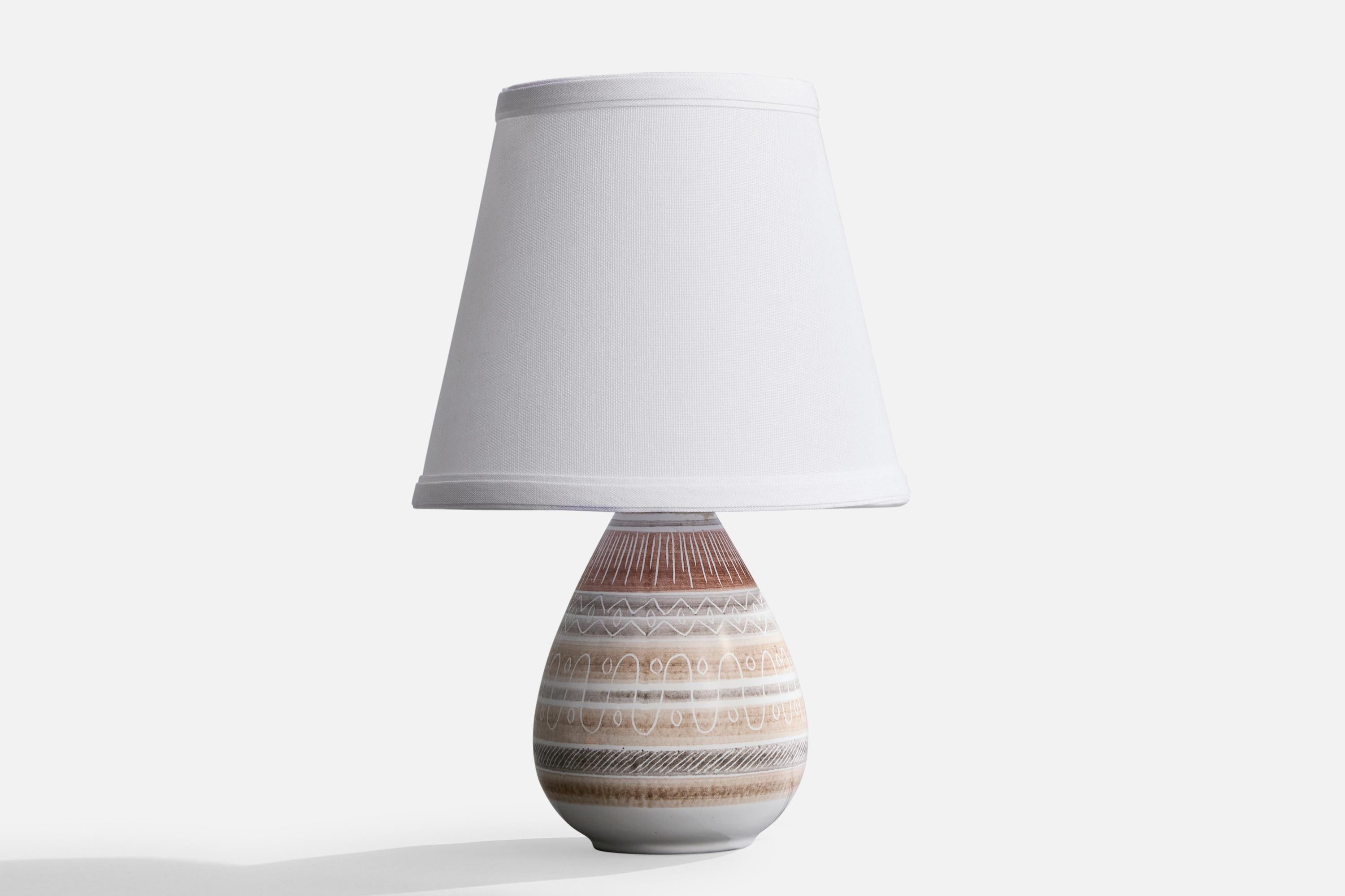 Lampada da tavolo in ceramica dipinta prodotta da Mørkøv Keramikfabrik, Danimarca, anni '60 circa.

Dimensioni della lampada (pollici): 8,37