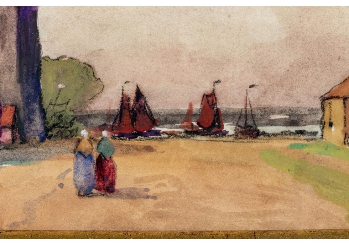 Mrs. Albert Spoor, Aquarell und Gouache auf Papier mit dem Titel North Sea Village im Angebot 5