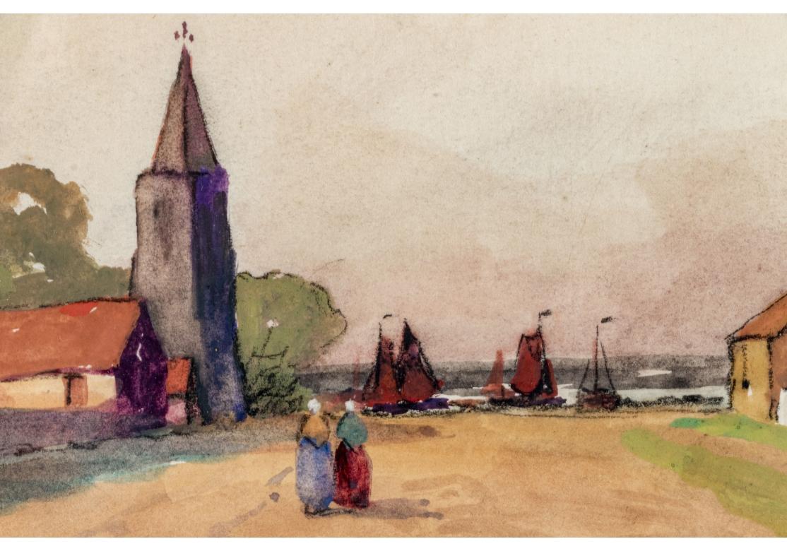 Mrs. Albert Spoor, Aquarell und Gouache auf Papier mit dem Titel North Sea Village (Rustikal) im Angebot