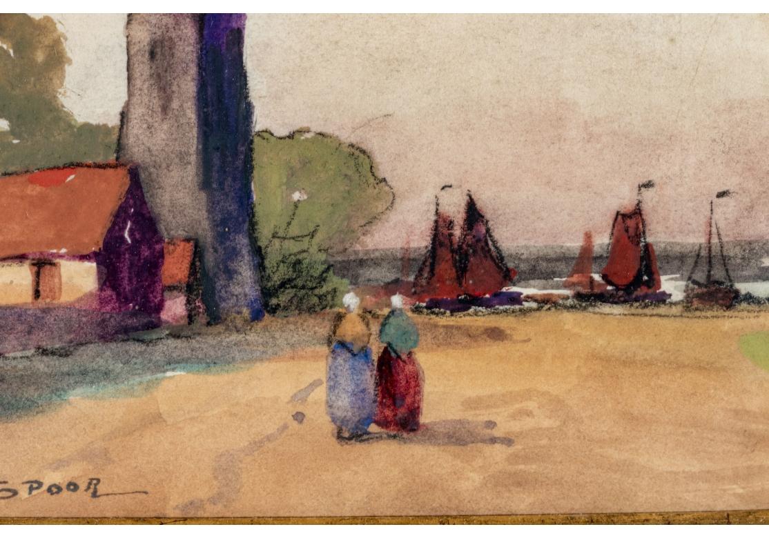 Mrs. Albert Spoor, Aquarell und Gouache auf Papier mit dem Titel North Sea Village (20. Jahrhundert) im Angebot
