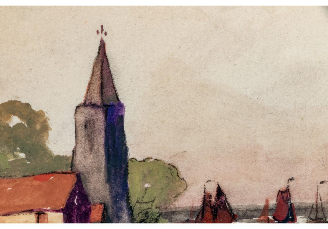 Mrs. Albert Spoor, Aquarell und Gouache auf Papier mit dem Titel North Sea Village (Glas) im Angebot