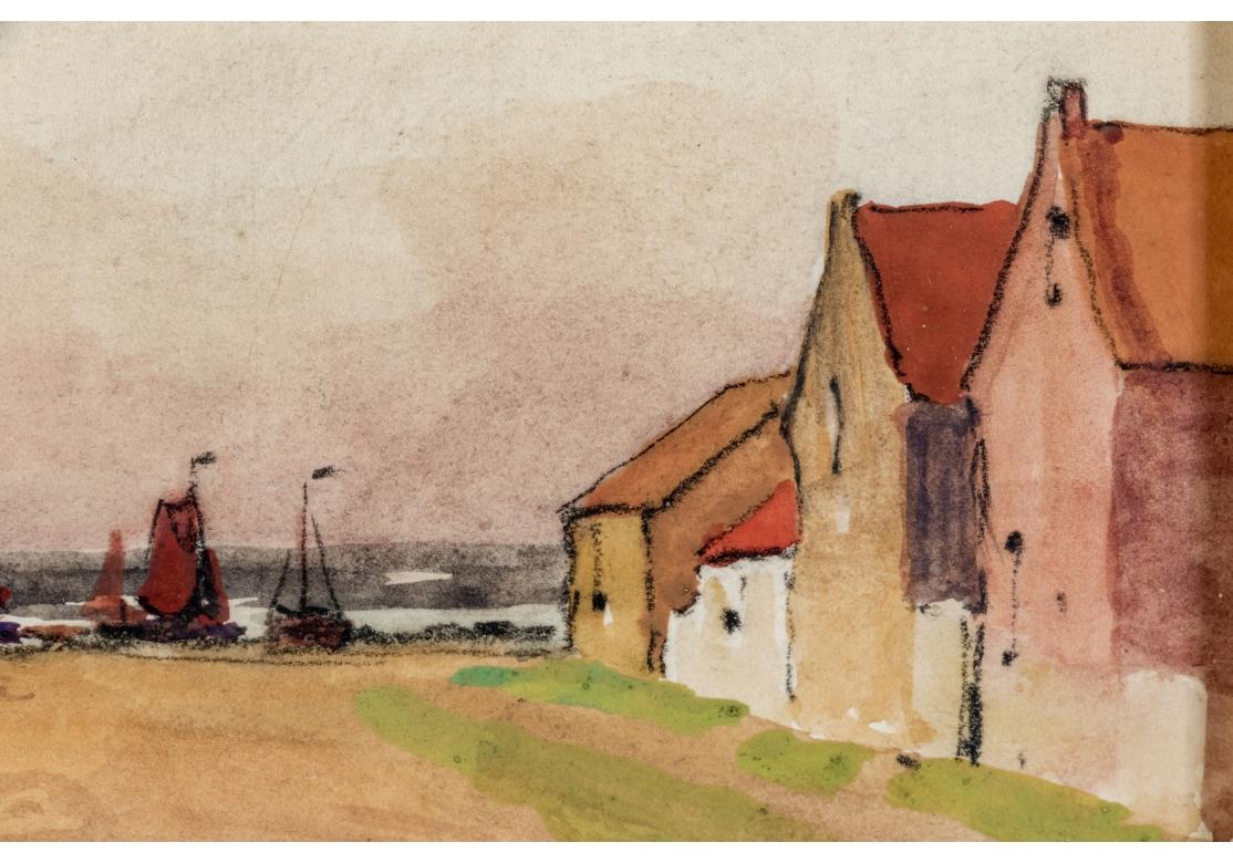 Mrs. Albert Spoor, Aquarell und Gouache auf Papier mit dem Titel North Sea Village im Angebot 1