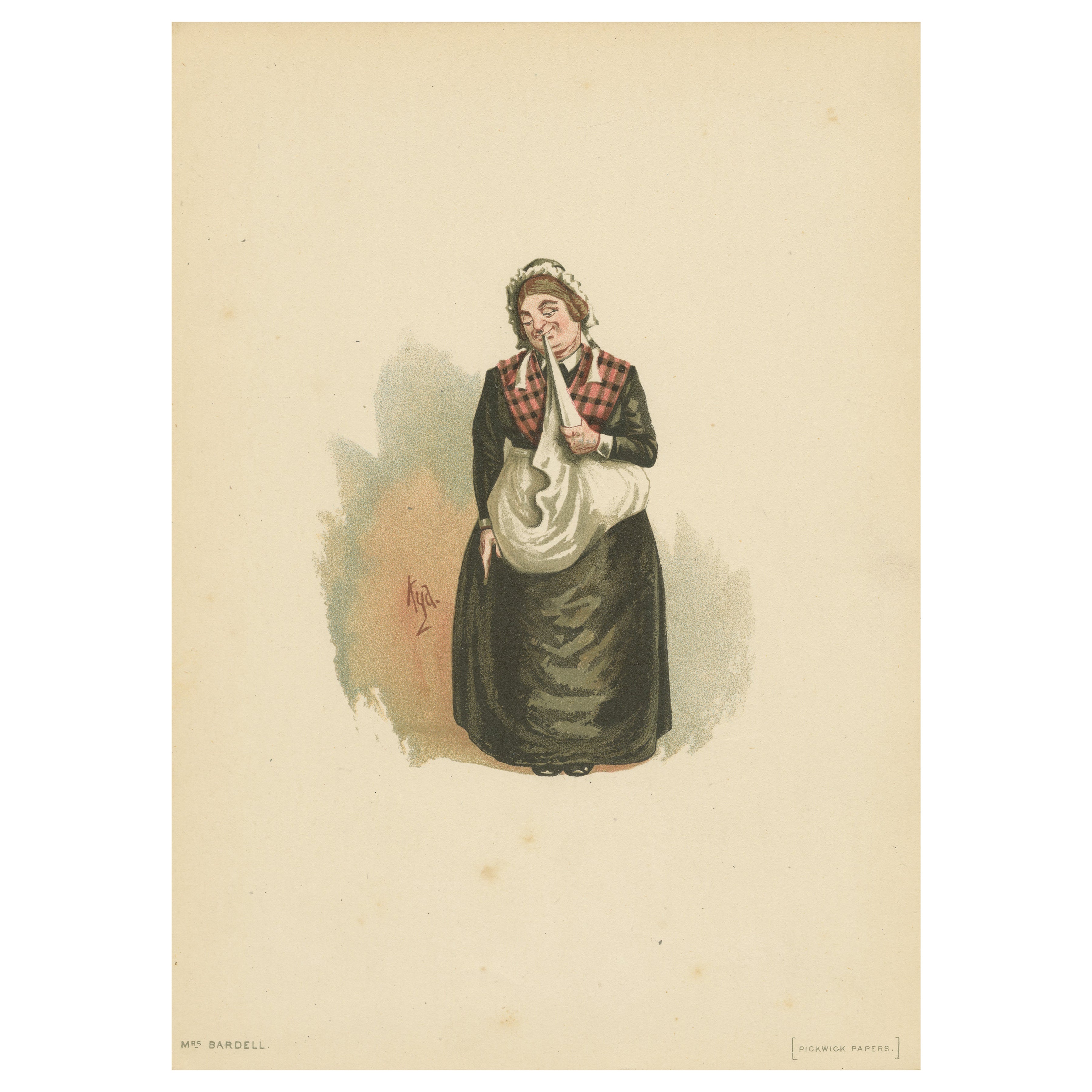La Sra. Bardell de Pickwick Papers - Impresión de personaje cómico según Dickens, ca.1889