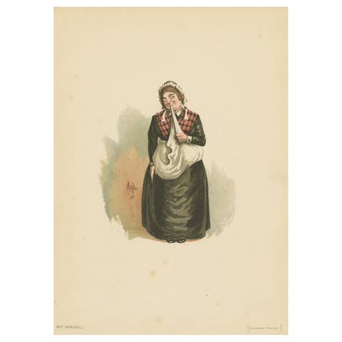 Mrs Bardell from Pickwick Papers – Comic Character Print after Dickens, ca.1889