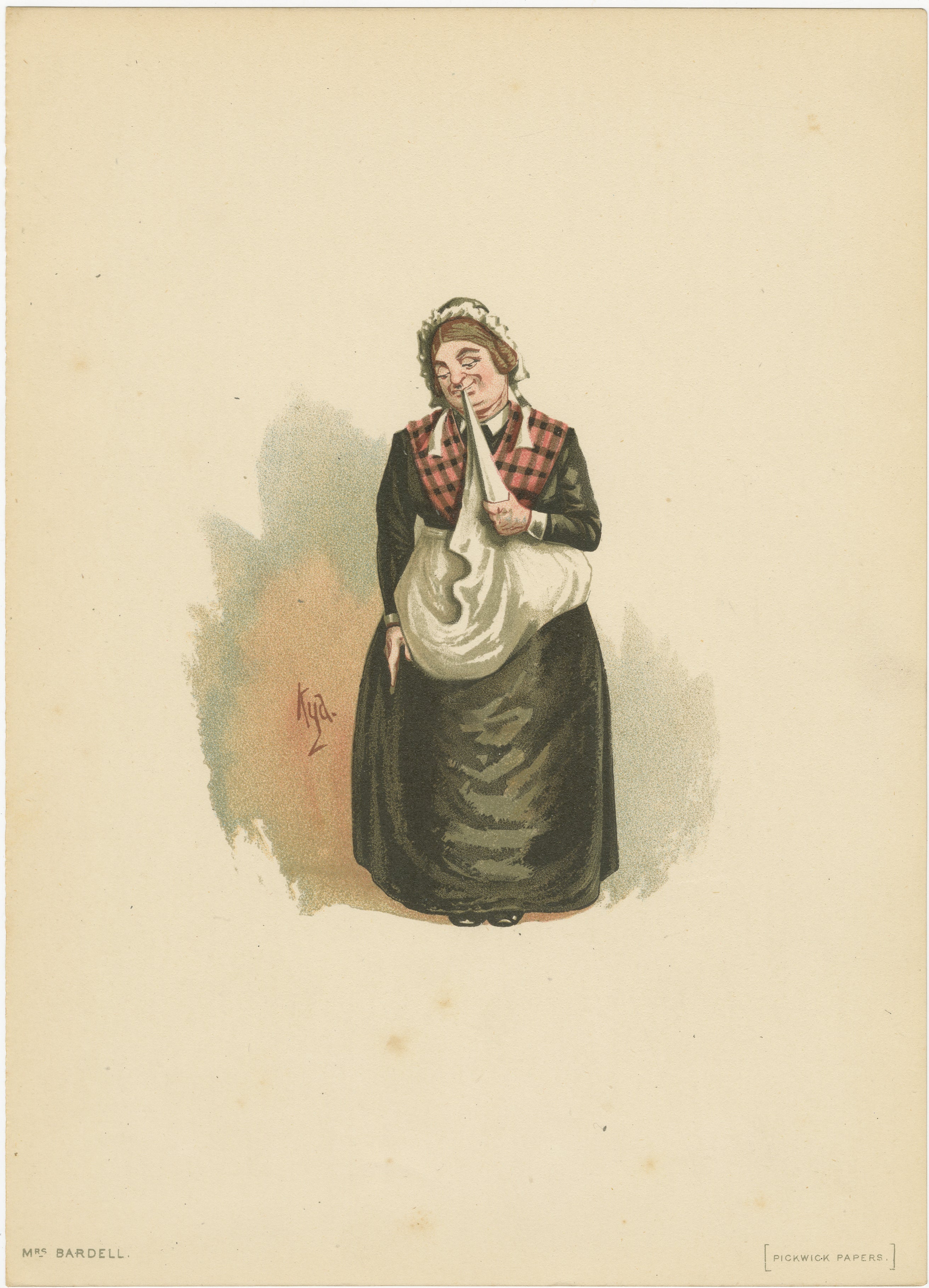 Mrs. Bardell aus den Pickwick Papers - Komischer Charakterdruck nach Dickens, ca. 1889 im Angebot