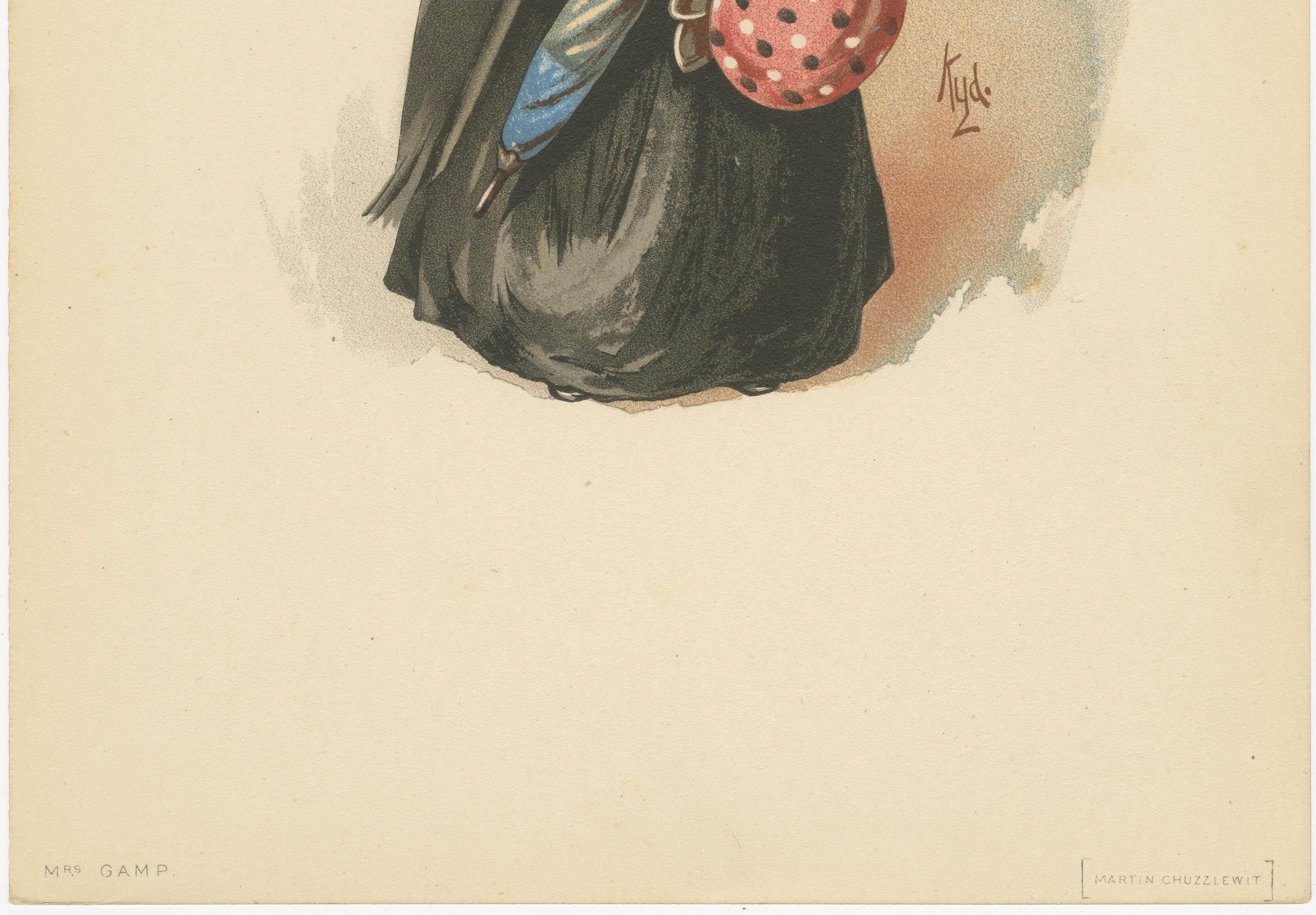 Mrs. Gamp aus Martin Chuzzlewit - Kyd Charakterdruck nach Dickens, ca. 1889 (Englisch) im Angebot