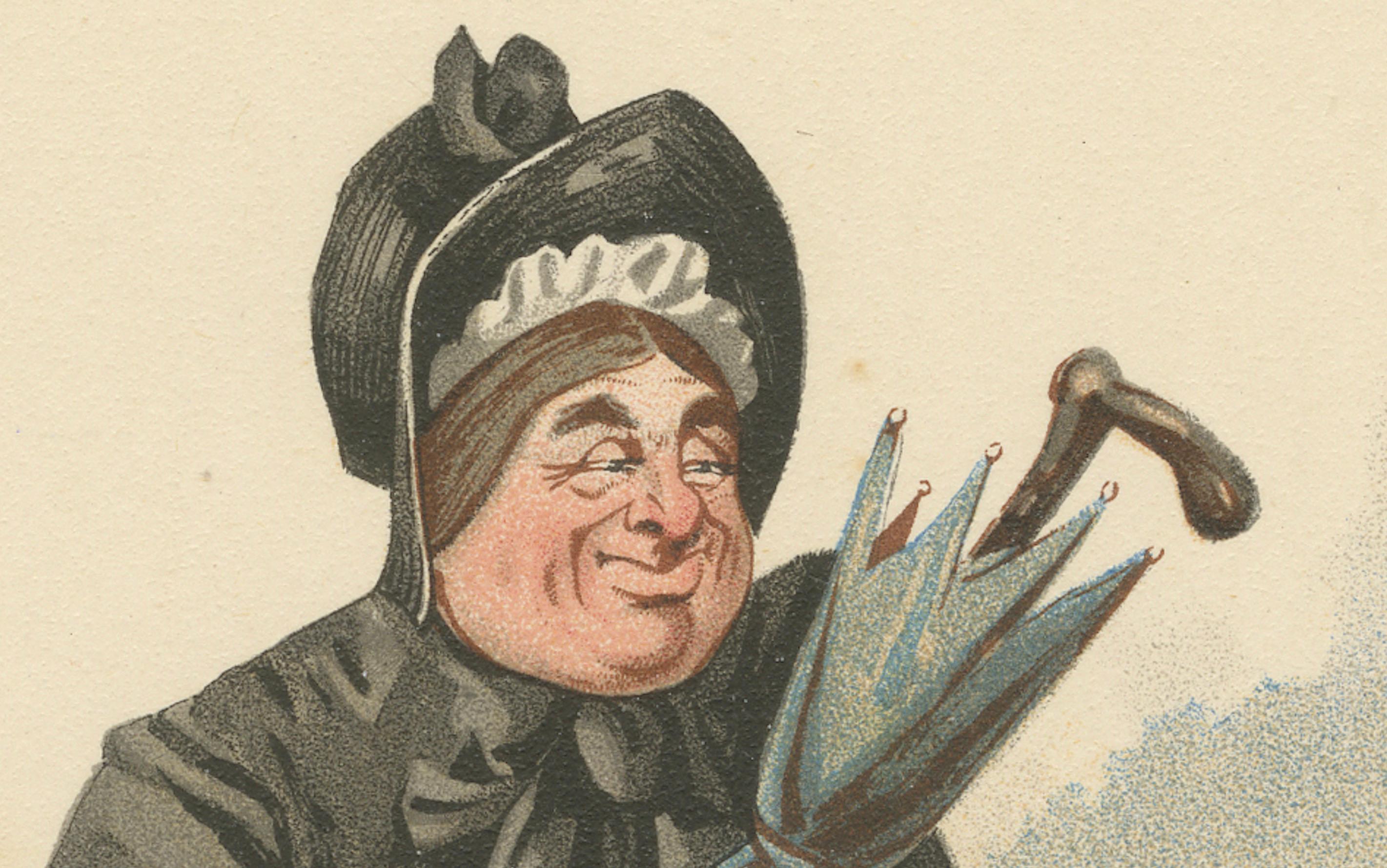 Mrs. Gamp aus Martin Chuzzlewit - Kyd Charakterdruck nach Dickens, ca. 1889 (19. Jahrhundert) im Angebot