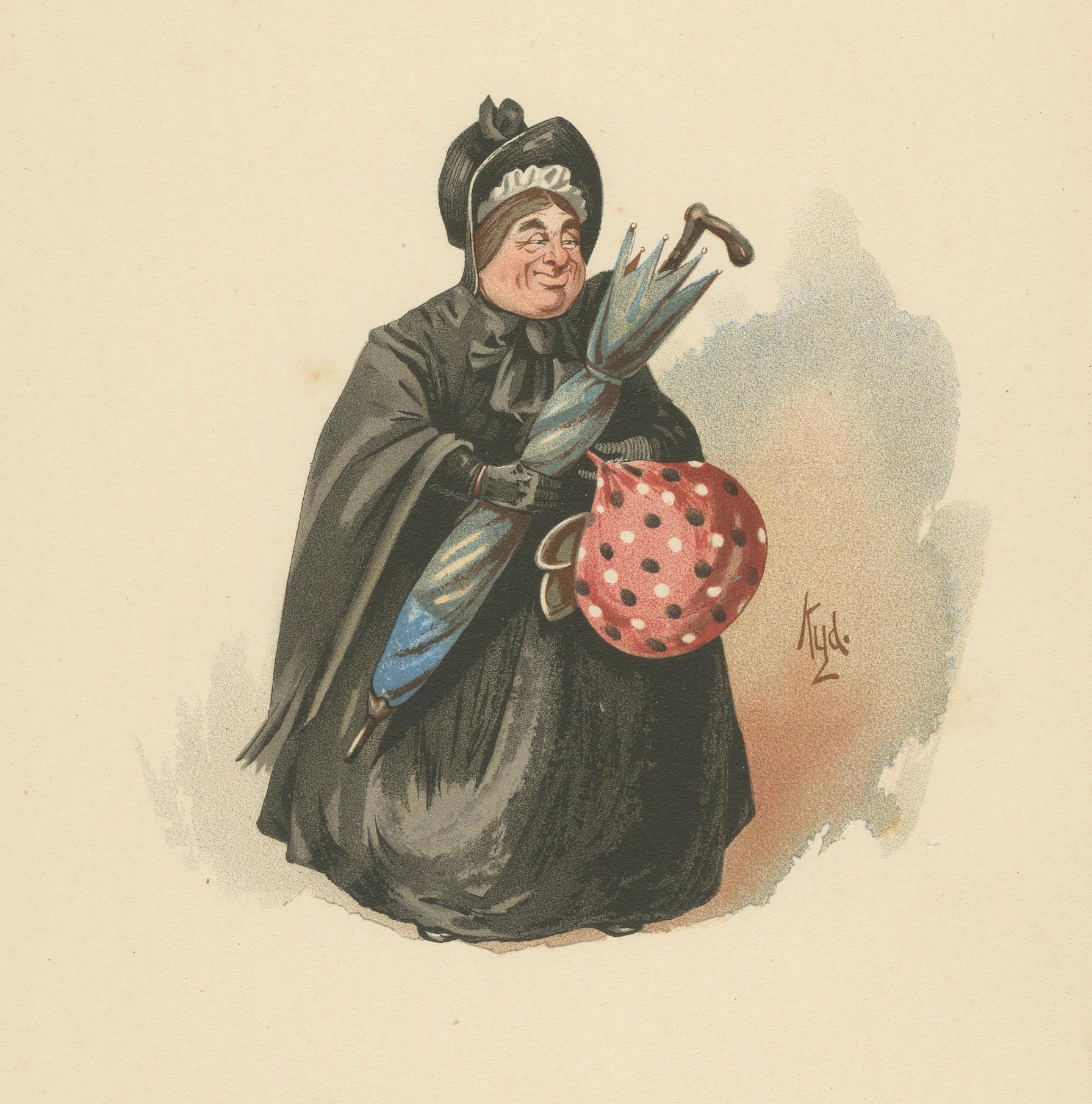 Mrs. Gamp aus Martin Chuzzlewit - Kyd Charakterdruck nach Dickens, ca. 1889 (Papier) im Angebot