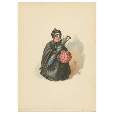 Mrs Gamp from Martin Chuzzlewit – Kyd Character Print after Dickens, ca. 1889