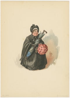 Mrs. Gamp aus Martin Chuzzlewit - Kyd Charakterdruck nach Dickens, ca. 1889