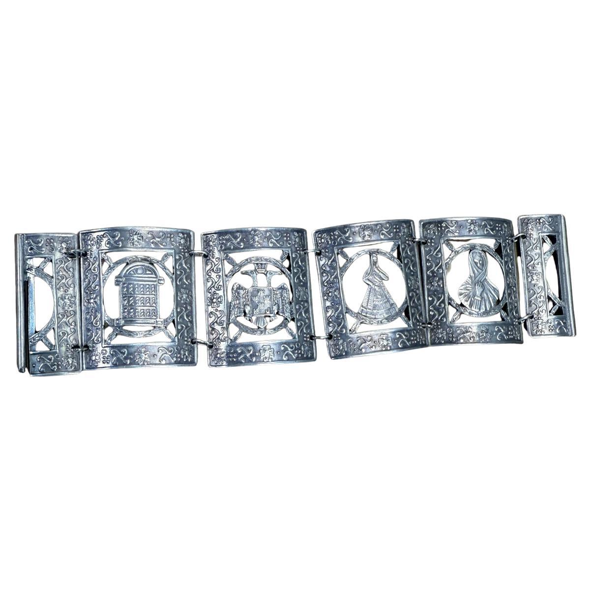 MRT Peruvian Sterling Silver Wide Panel Story Bracelet