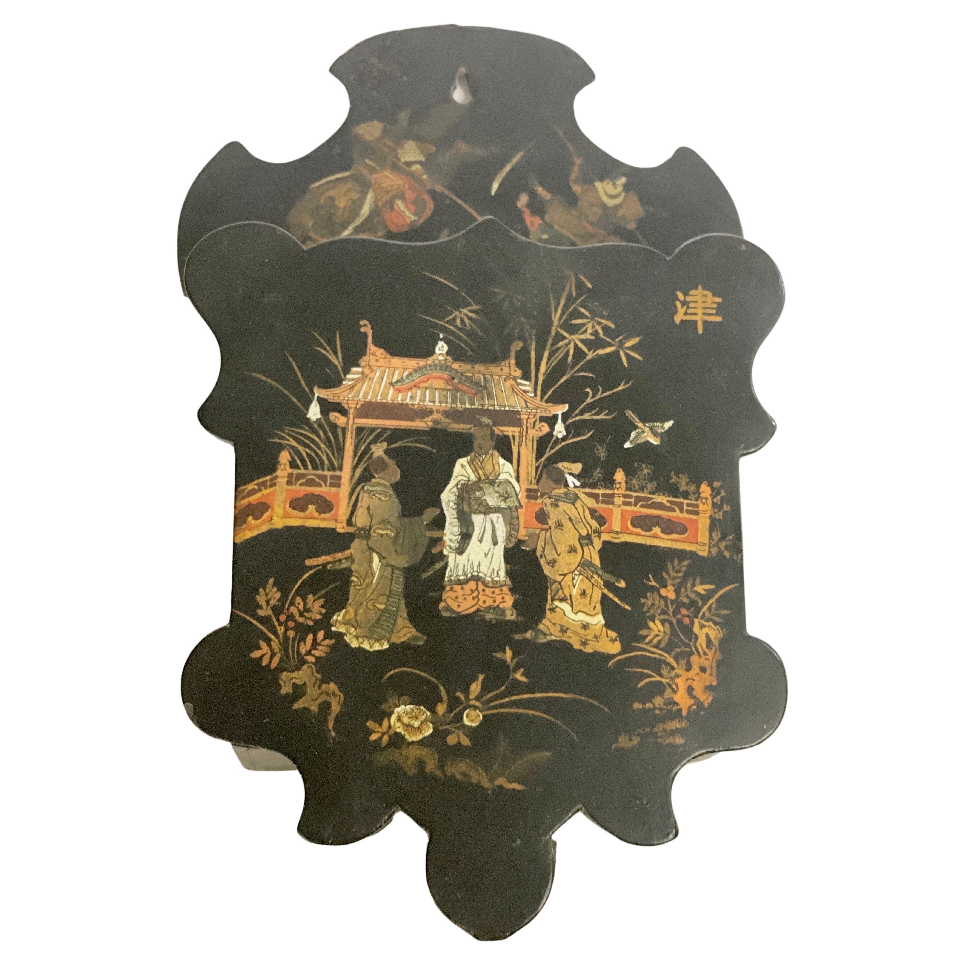 Mural Box or Wall Vide Poche, from Japan, 19th Century, Black Lacquered Painted