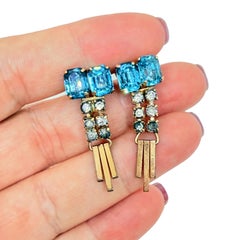 M&S 1/20 12k gold filled blue glass stones screw back earrings