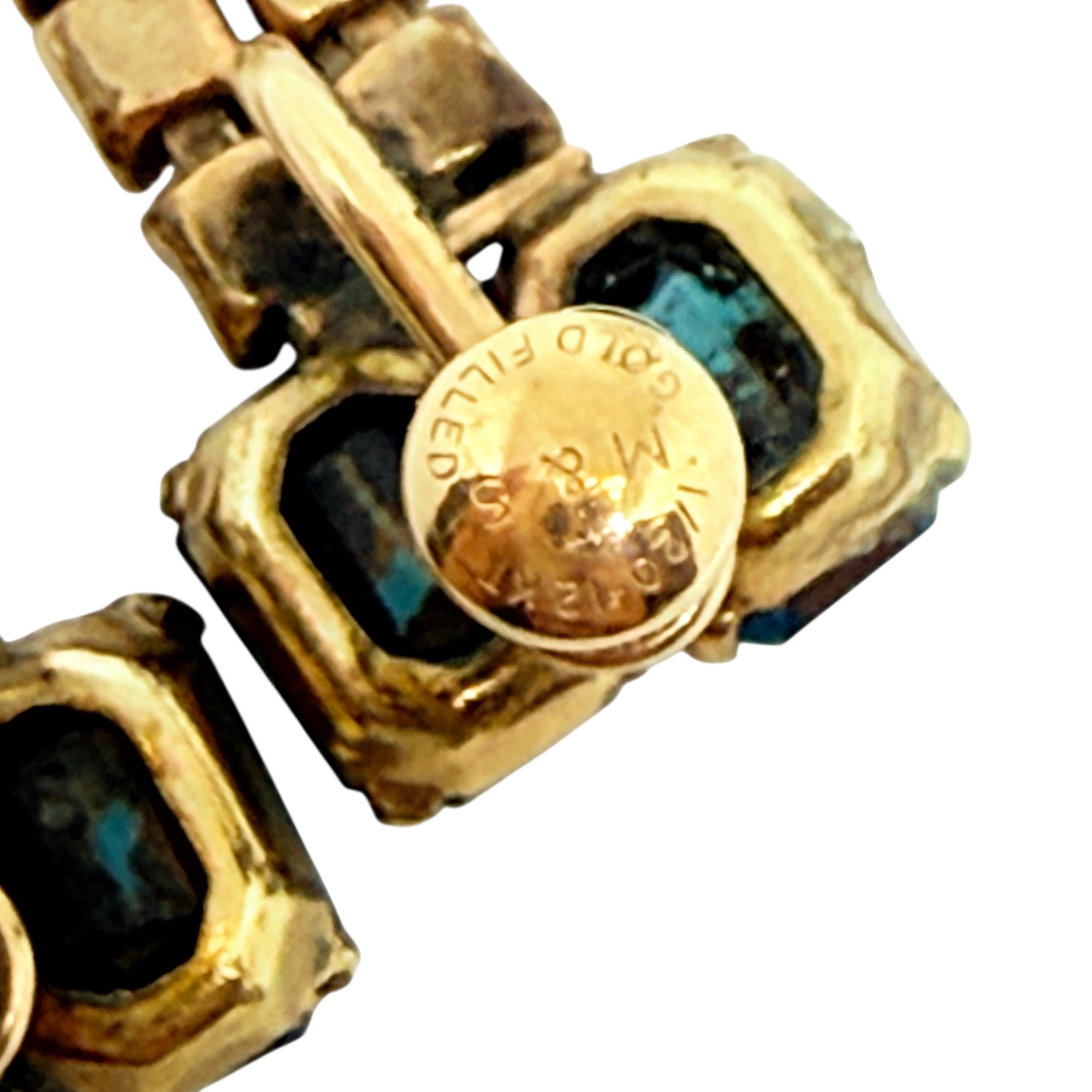 S.I.M. 1/20 orecchini con pietre di vetro blu riempiti d'oro 12k con chiusura a vite In condizioni buone in vendita a Palos Hills, IL