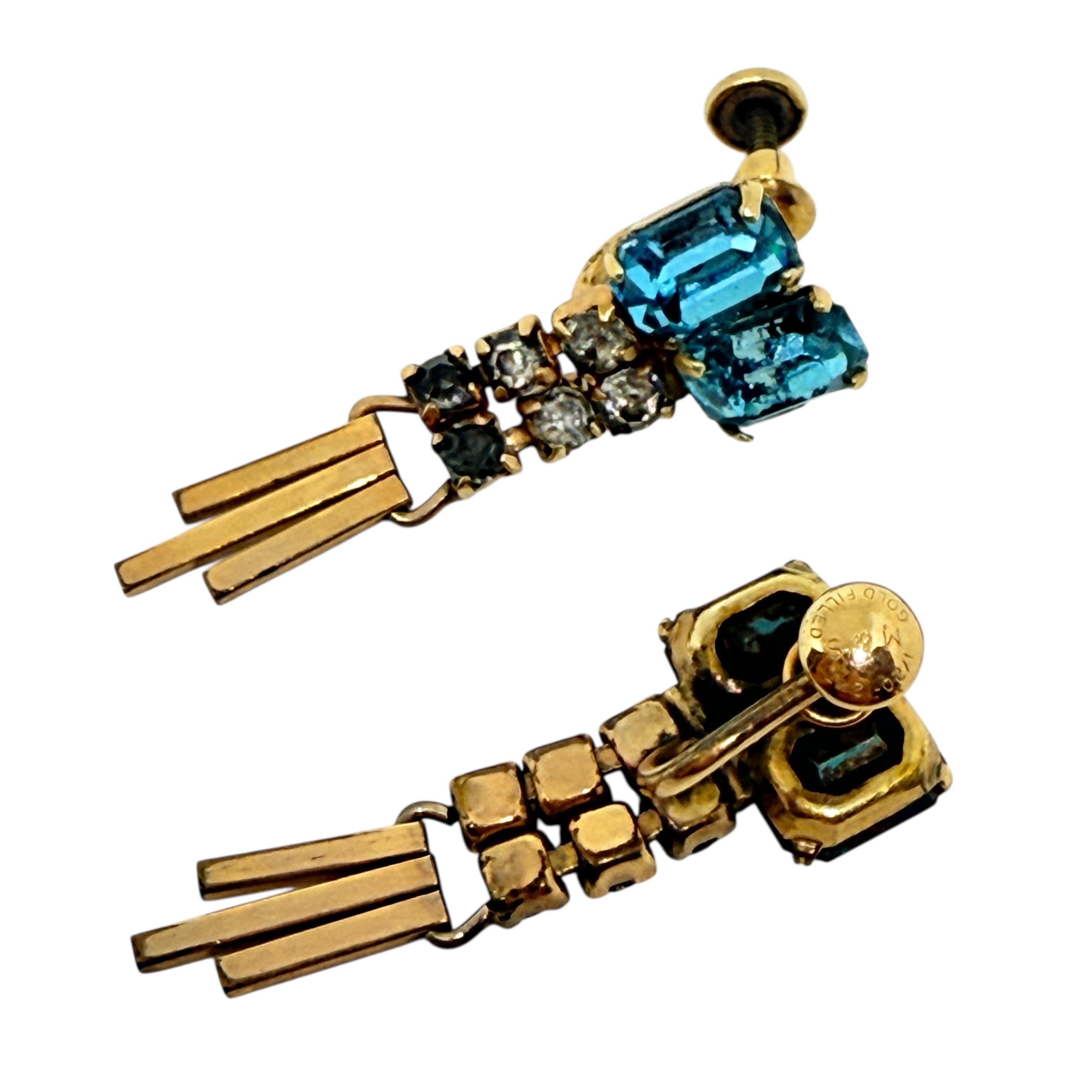 da uomo o donna S.I.M. 1/20 orecchini con pietre di vetro blu riempiti d'oro 12k con chiusura a vite in vendita