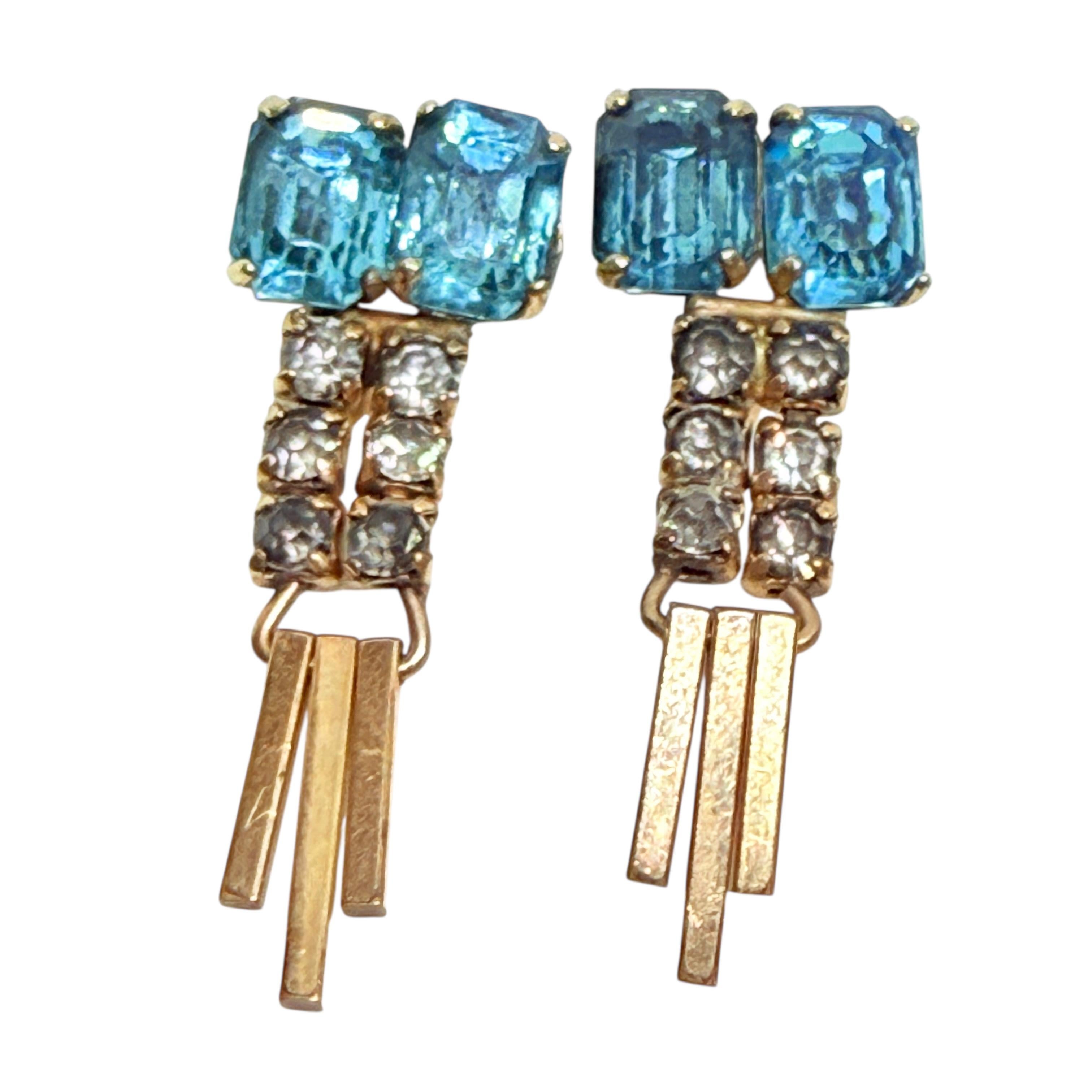 S.I.M. 1/20 orecchini con pietre di vetro blu riempiti d'oro 12k con chiusura a vite in vendita 2