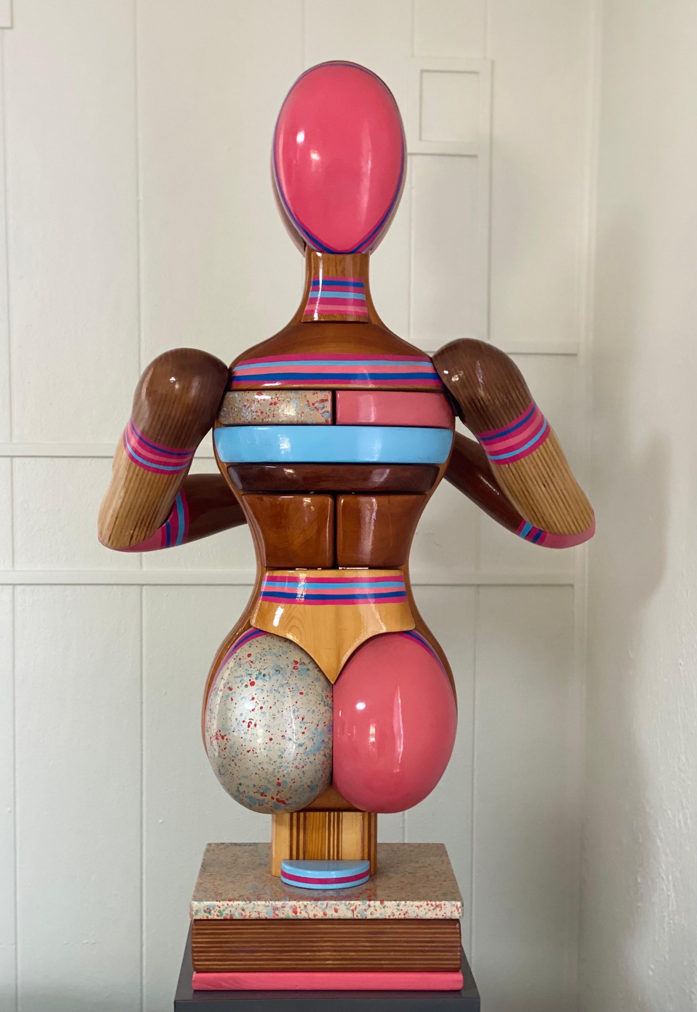 Modern Ms. Bubble by Daniel Meyer Wood and Acrylic Woman Sculpture For Sale
