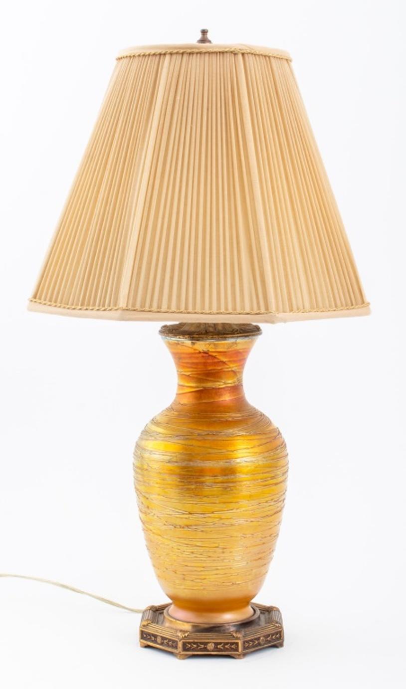 Fabric M.S. Co. Lamp with Durand Glass Vase Base For Sale