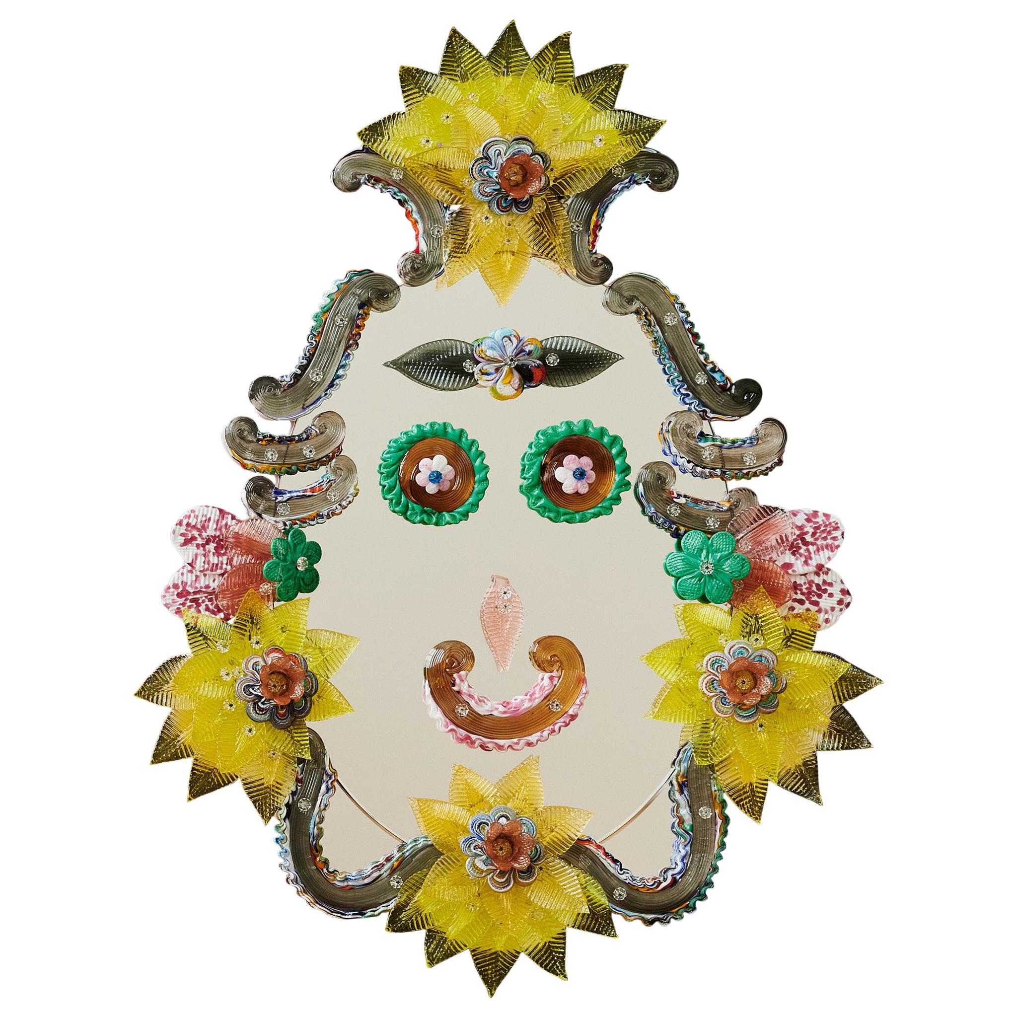 Colorful Murano Glass Venetian Mask Wall Mirror 'Ms. Italia'  For Sale
