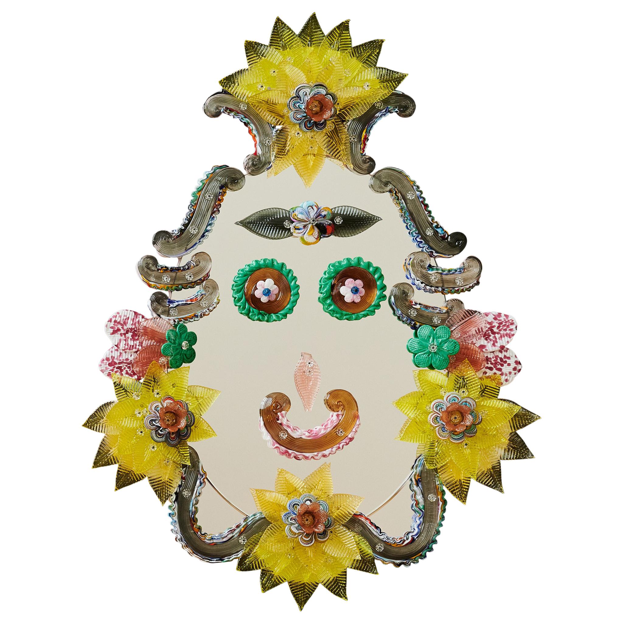 Buntes Murano Glas Venezianische Maske Wandspiegel 'Ms. Italia' 