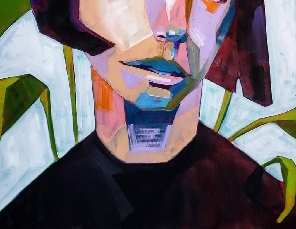 Ms. Maybe von James Mattison, 36x36, Öl auf Leinwand aus Holz, 2021 (amerikanisch) im Angebot