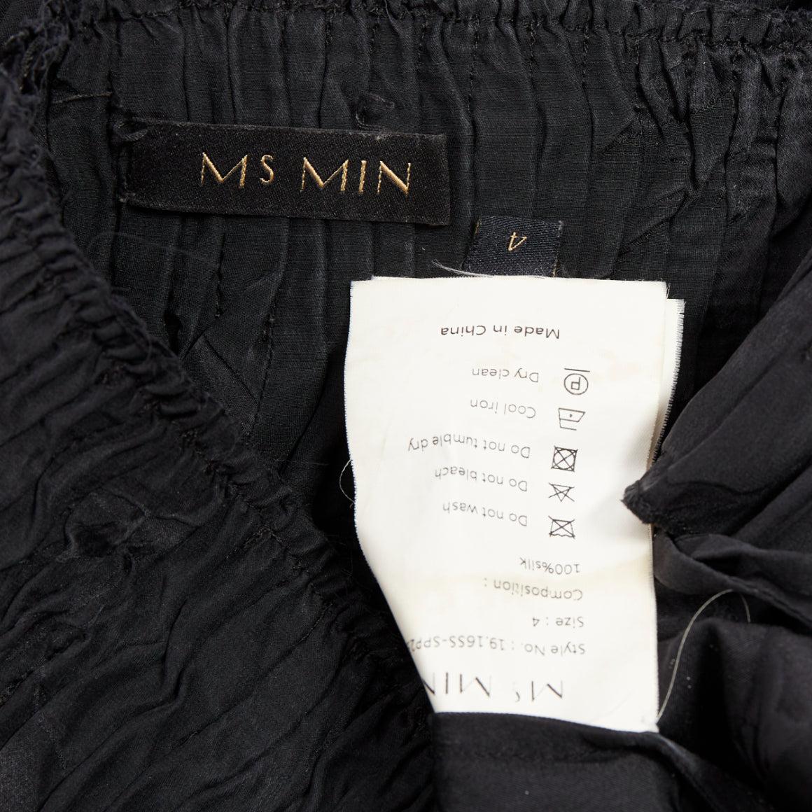 Ensemble chemise-pantalon décontracté MS MIN 100 % soie brocart de bambou noir en vente 6