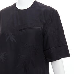 MS MIN 100% silk black bamboo brocade relaxed shirt pants set