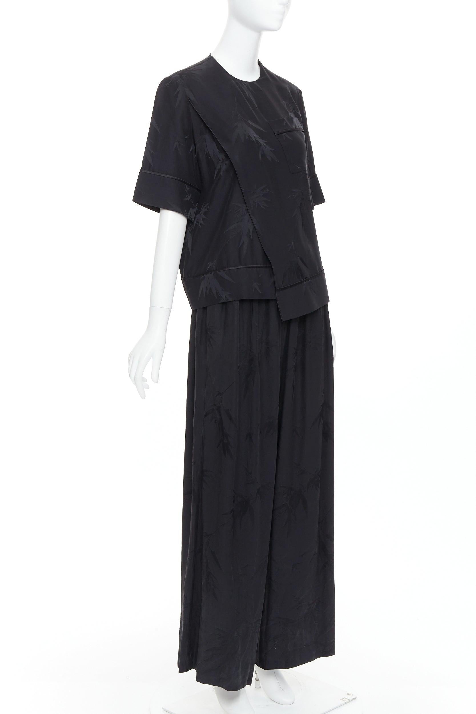 Noir Ensemble chemise-pantalon décontracté MS MIN 100 % soie brocart de bambou noir en vente