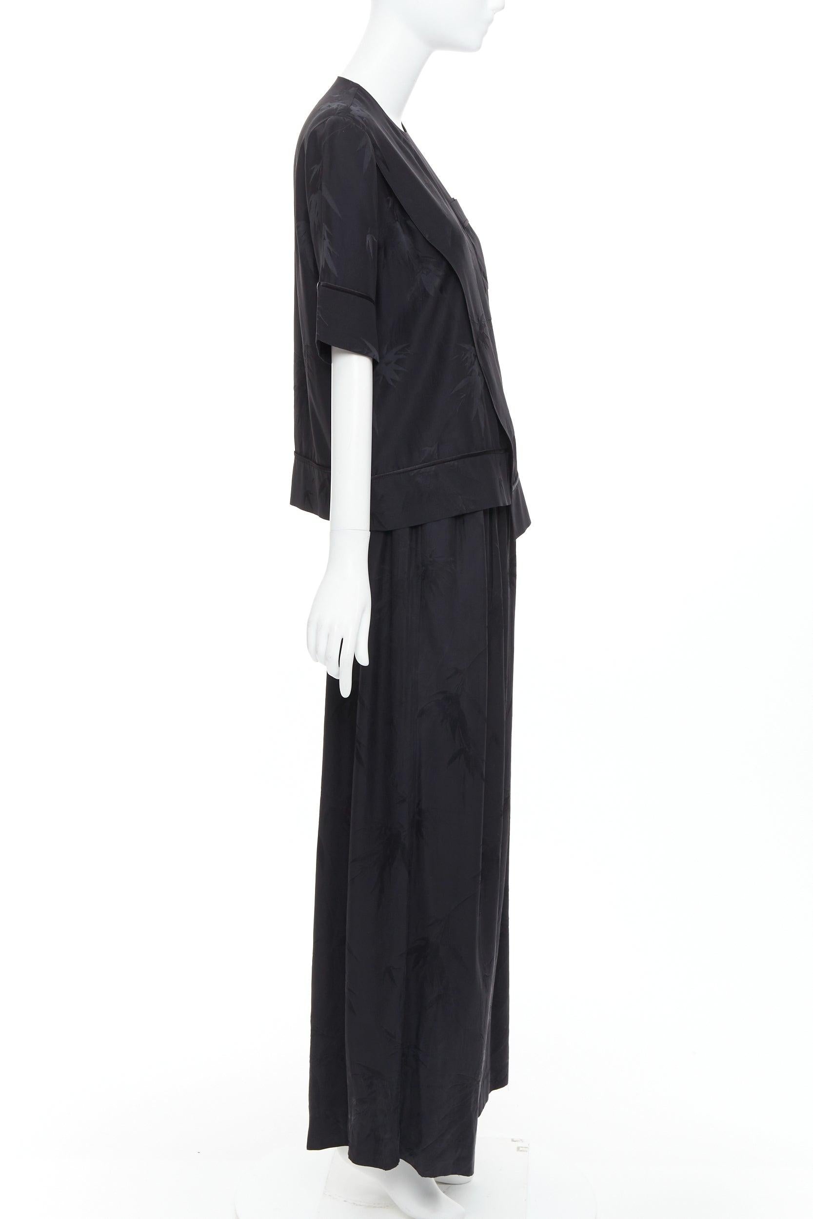 Ensemble chemise-pantalon décontracté MS MIN 100 % soie brocart de bambou noir Bon état - En vente à Hong Kong, NT