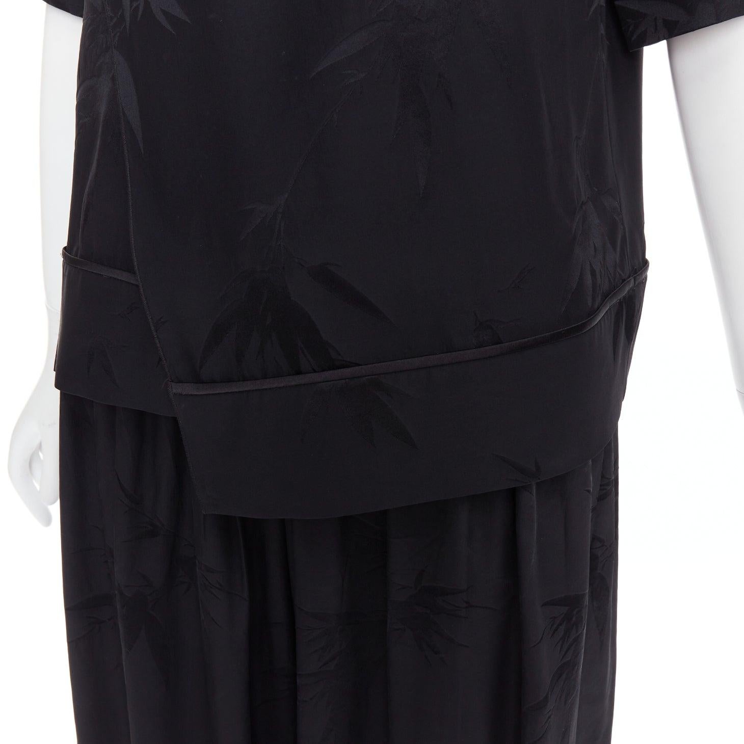 Ensemble chemise-pantalon décontracté MS MIN 100 % soie brocart de bambou noir en vente 2