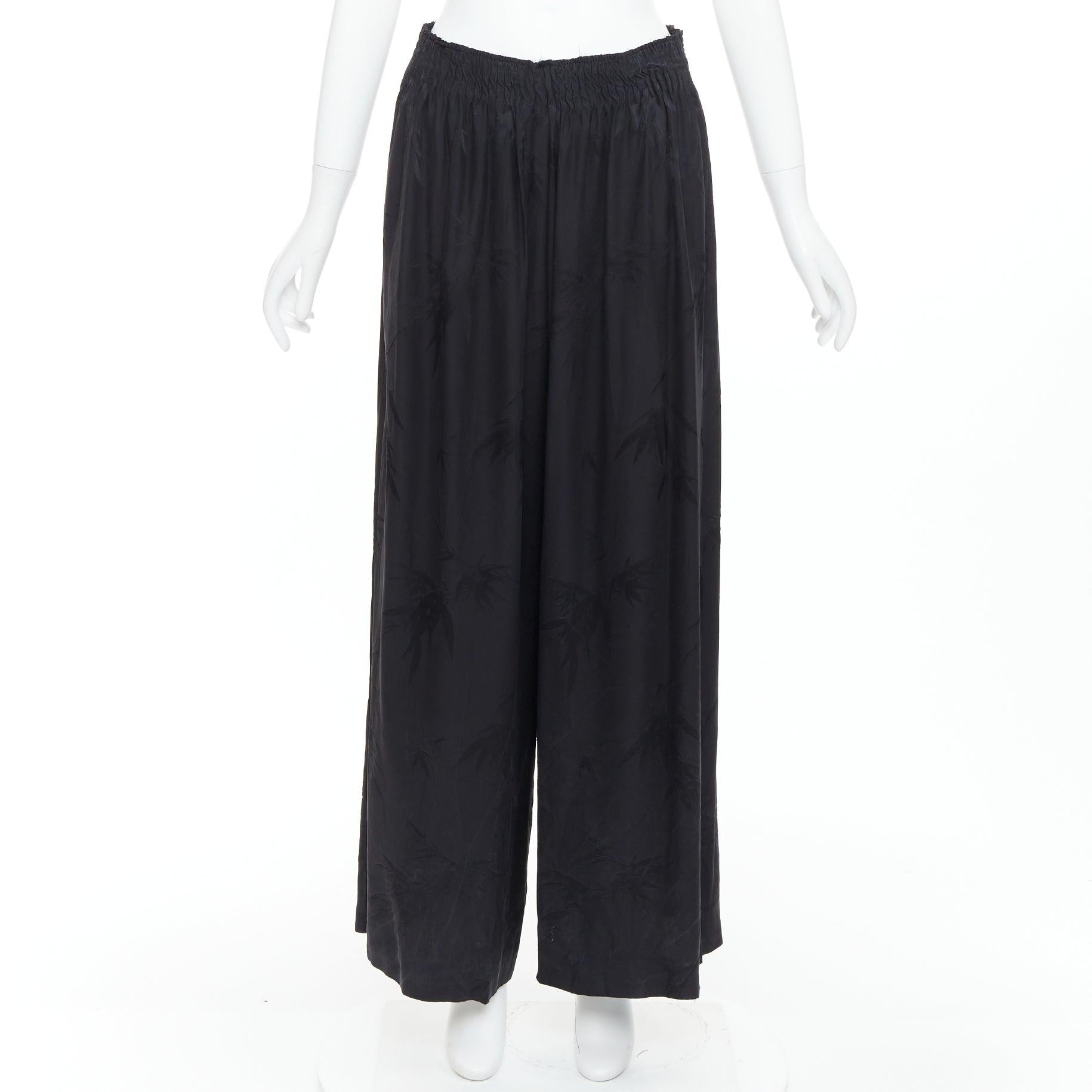 Ensemble chemise-pantalon décontracté MS MIN 100 % soie brocart de bambou noir en vente 3