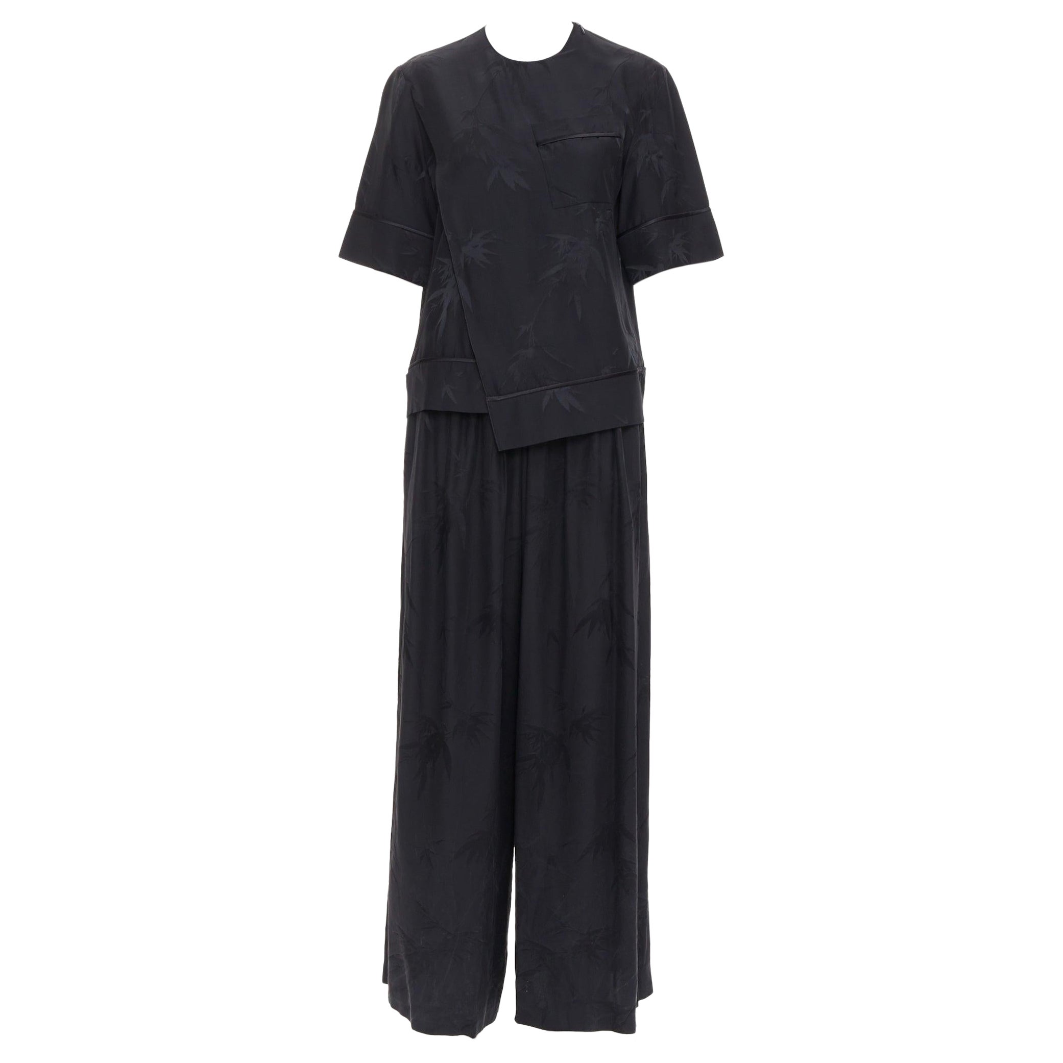 MS MIN 100% Seide Schwarz Bambus Brokat entspannte Hemdhose Set
