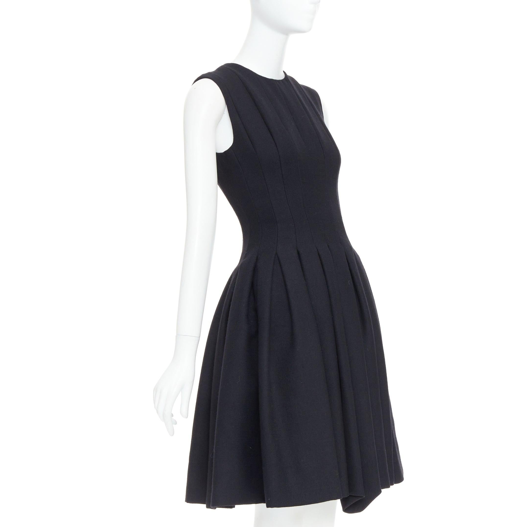 Black MS MIN black wool blend panelled fit flared knee dress Sz2 For Sale