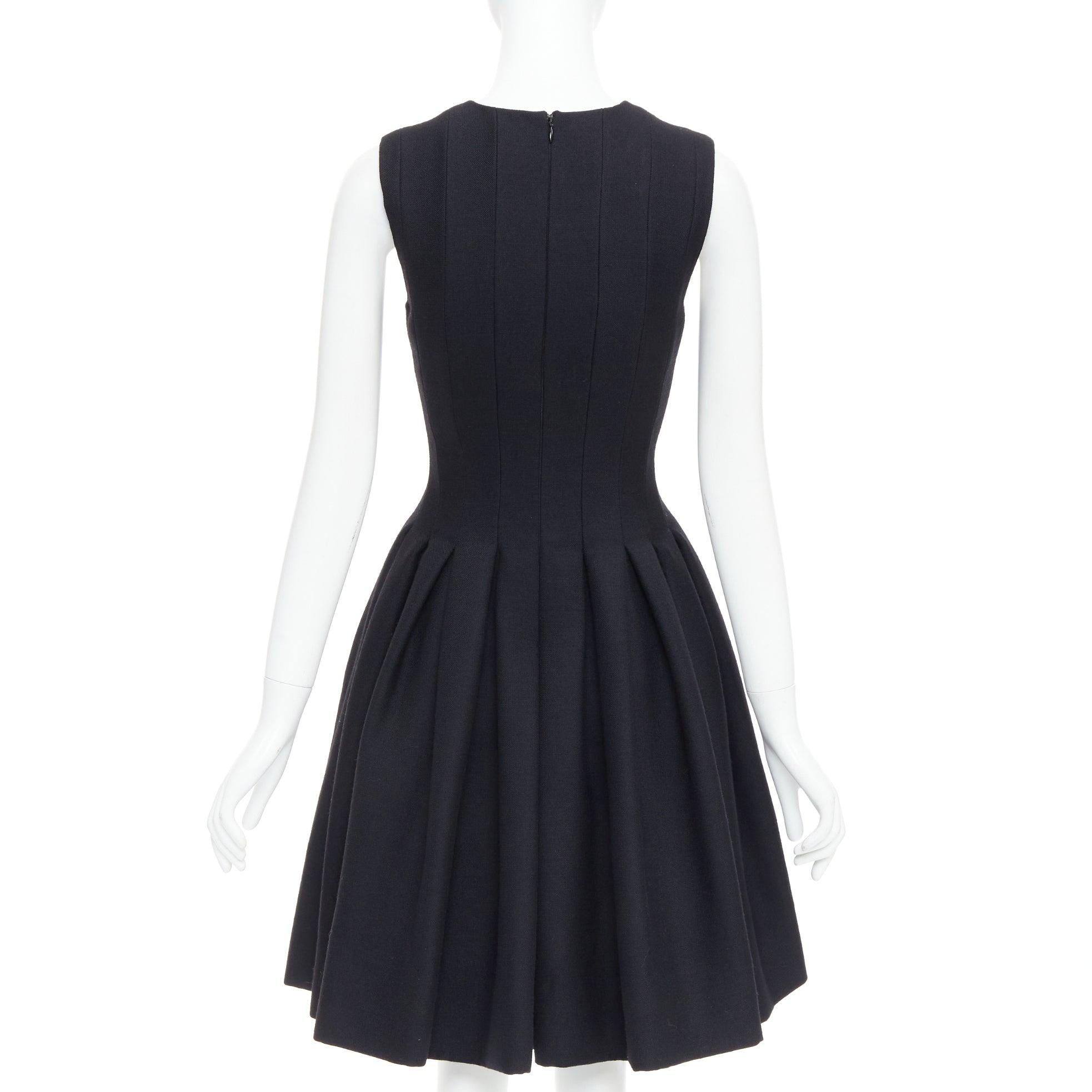 Women's MS MIN black wool blend panelled fit flared knee dress Sz2 For Sale