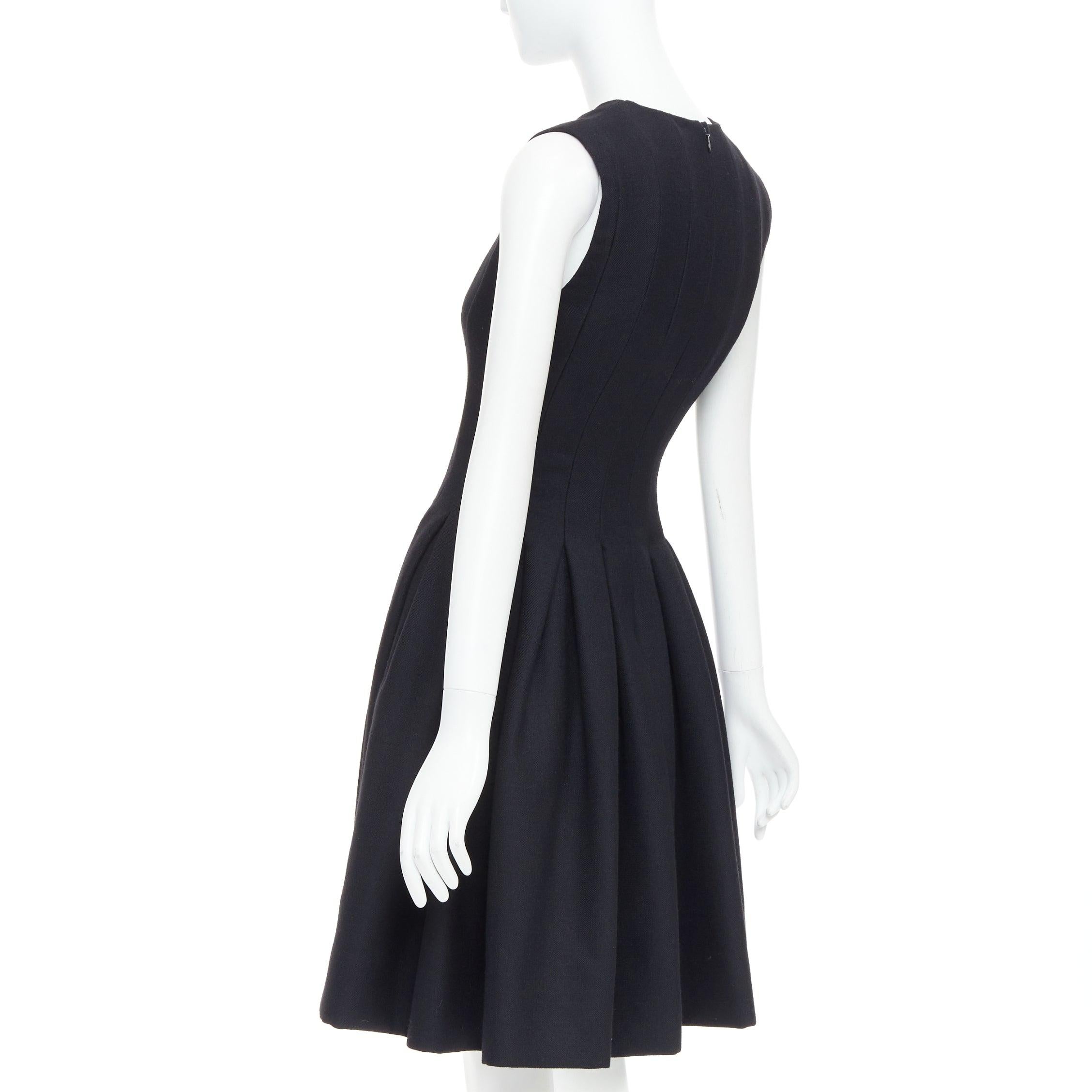 MS MIN black wool blend panelled fit flared knee dress Sz2 For Sale 1